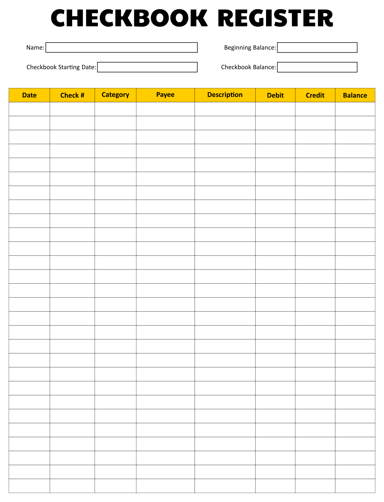  Printable Check Register