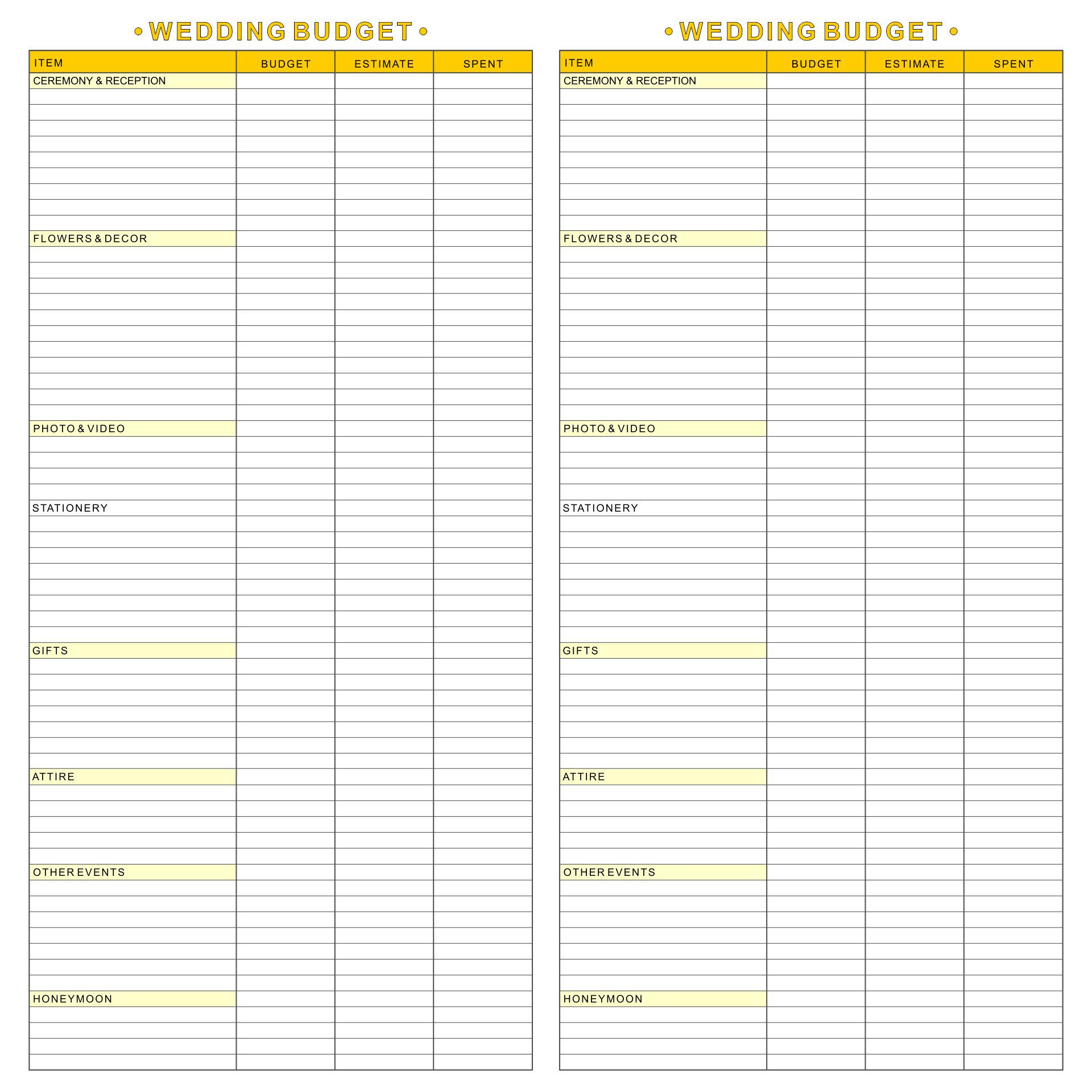 Printable Wedding Budget Planner
