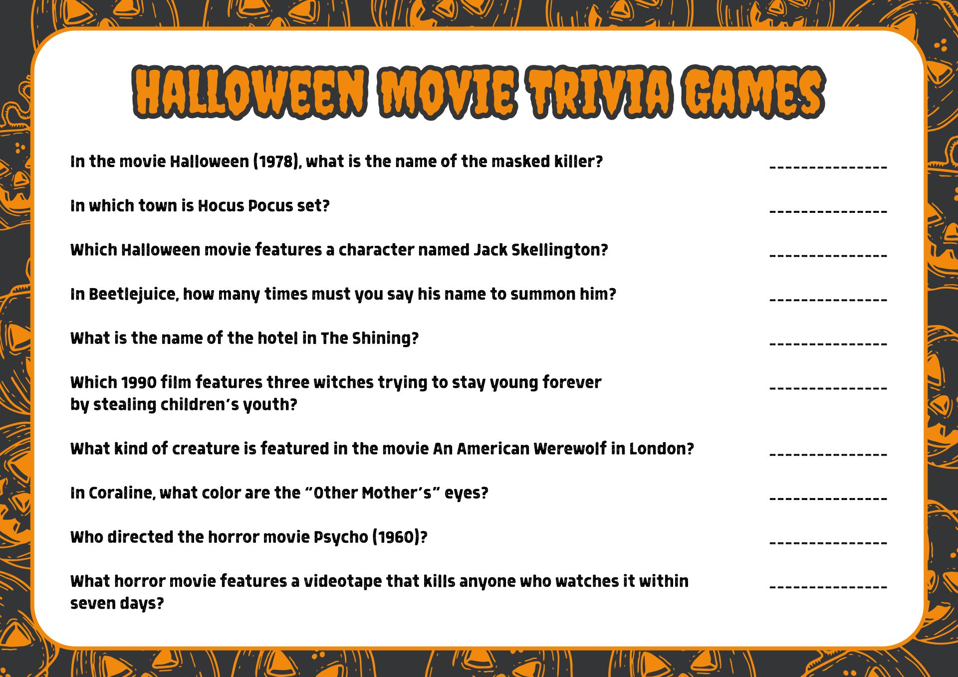 Halloween Quiz Printable Printable Word Searches
