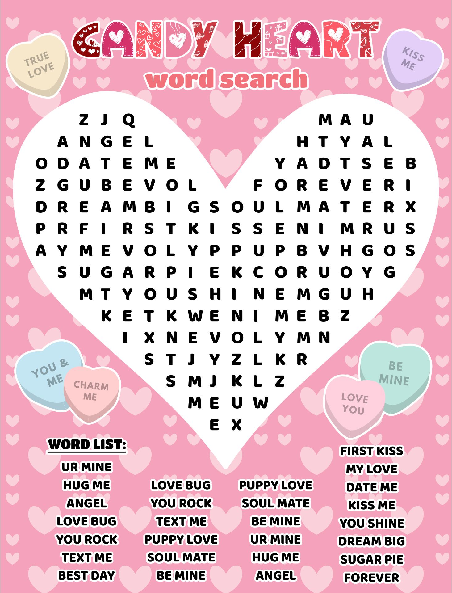 Kids Valentine Word Search Printable