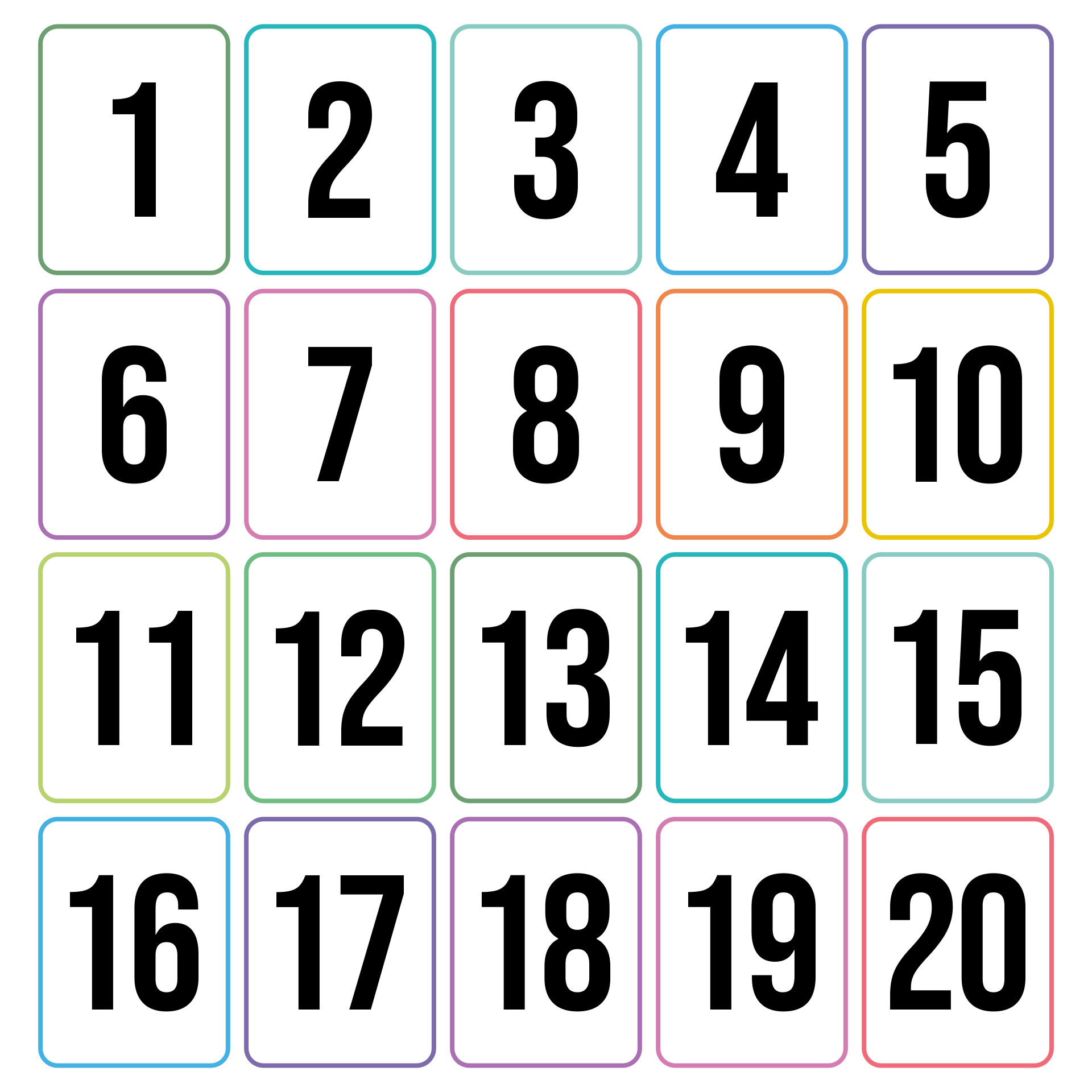 Printable Number Cards 1-20