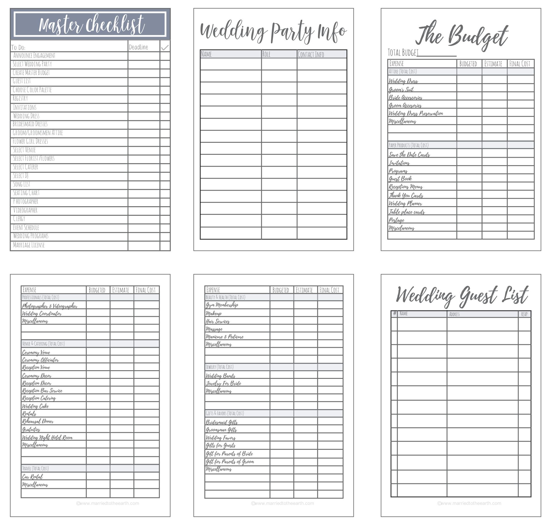 Wedding Planner Binder Printables