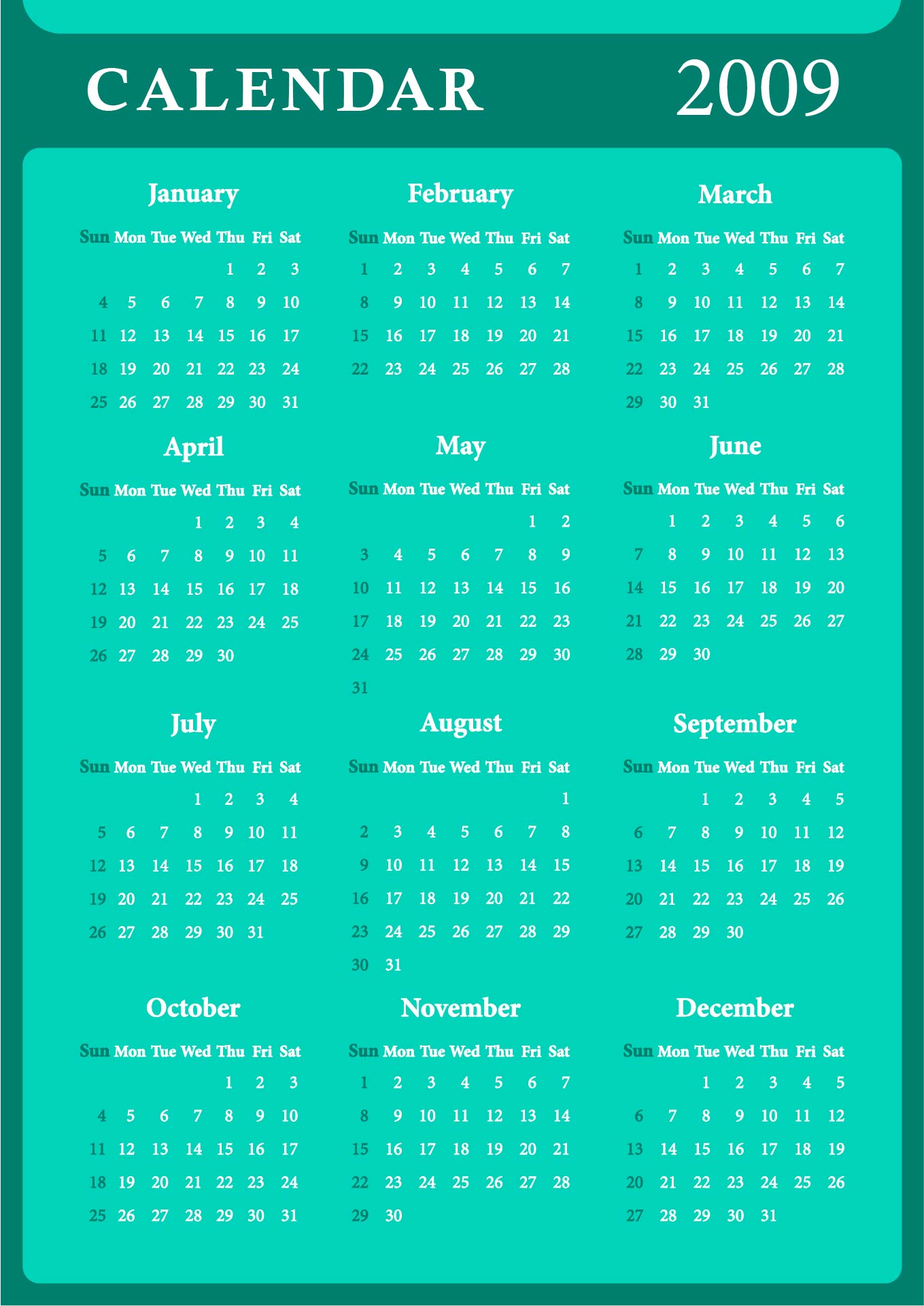 Tri-Monthly Calendar Printable 