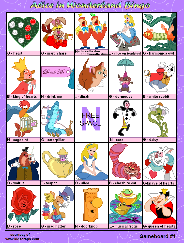 Alice in Wonderland Printable Bingo