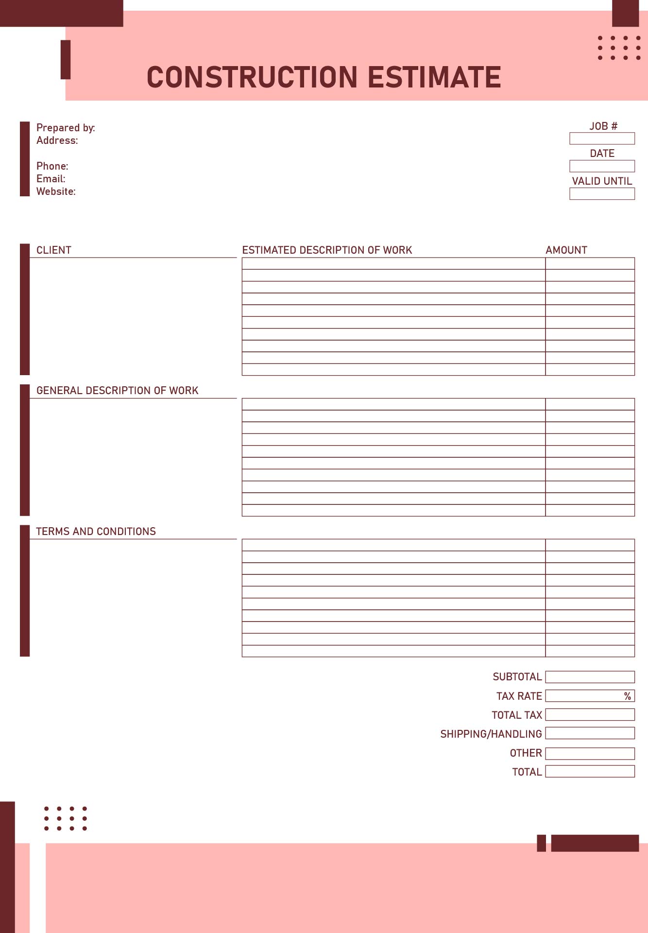 8 Best Printable Estimate Templates Printablee Com
