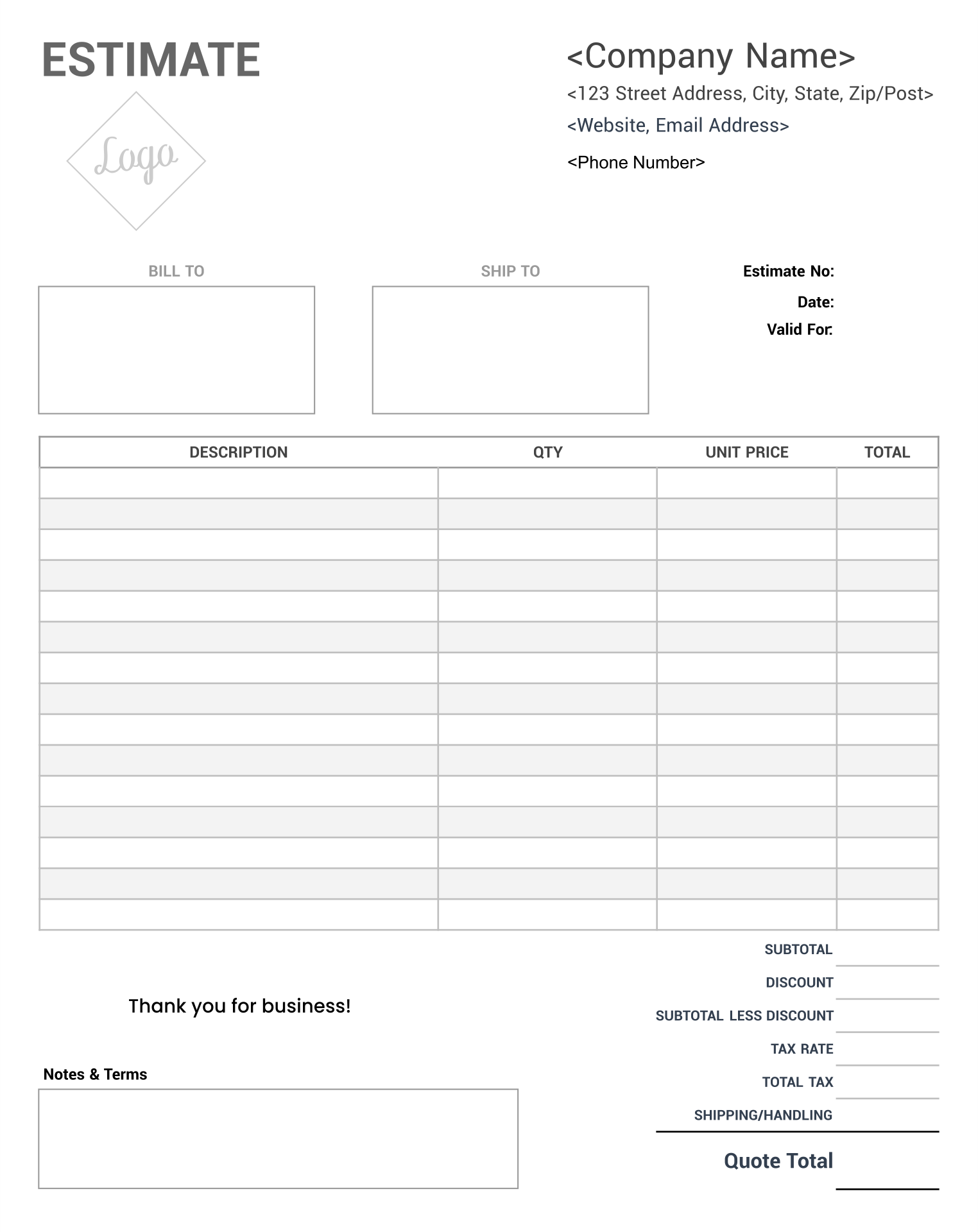 25 Best Free Printable Estimate Templates Blank Downloadable With Regard To Blank Estimate Form Template