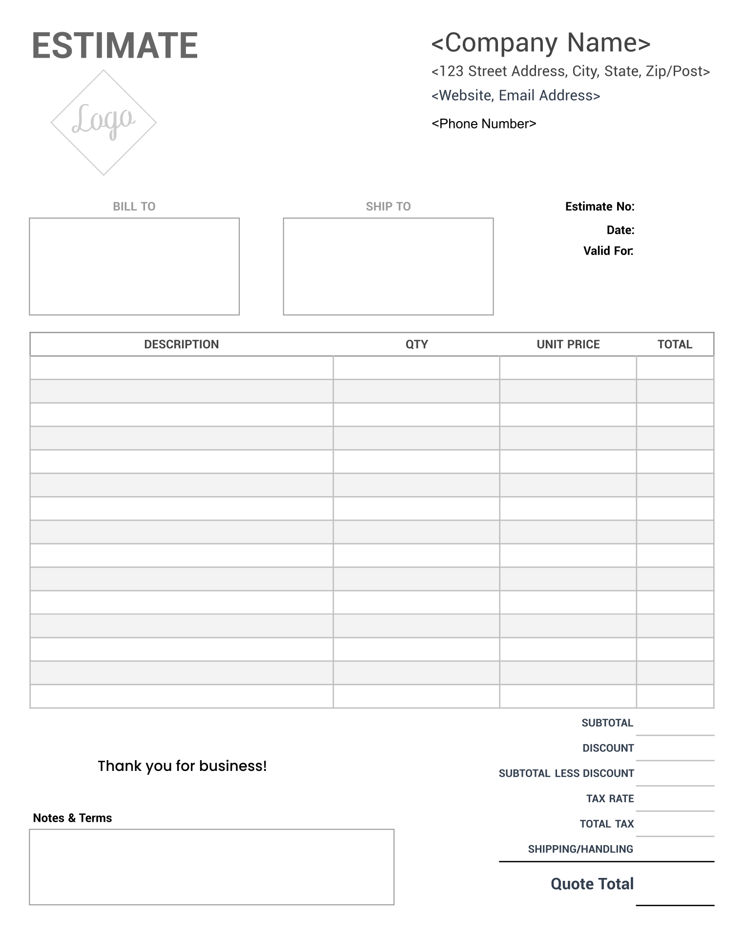 Printable Estimate Sheet