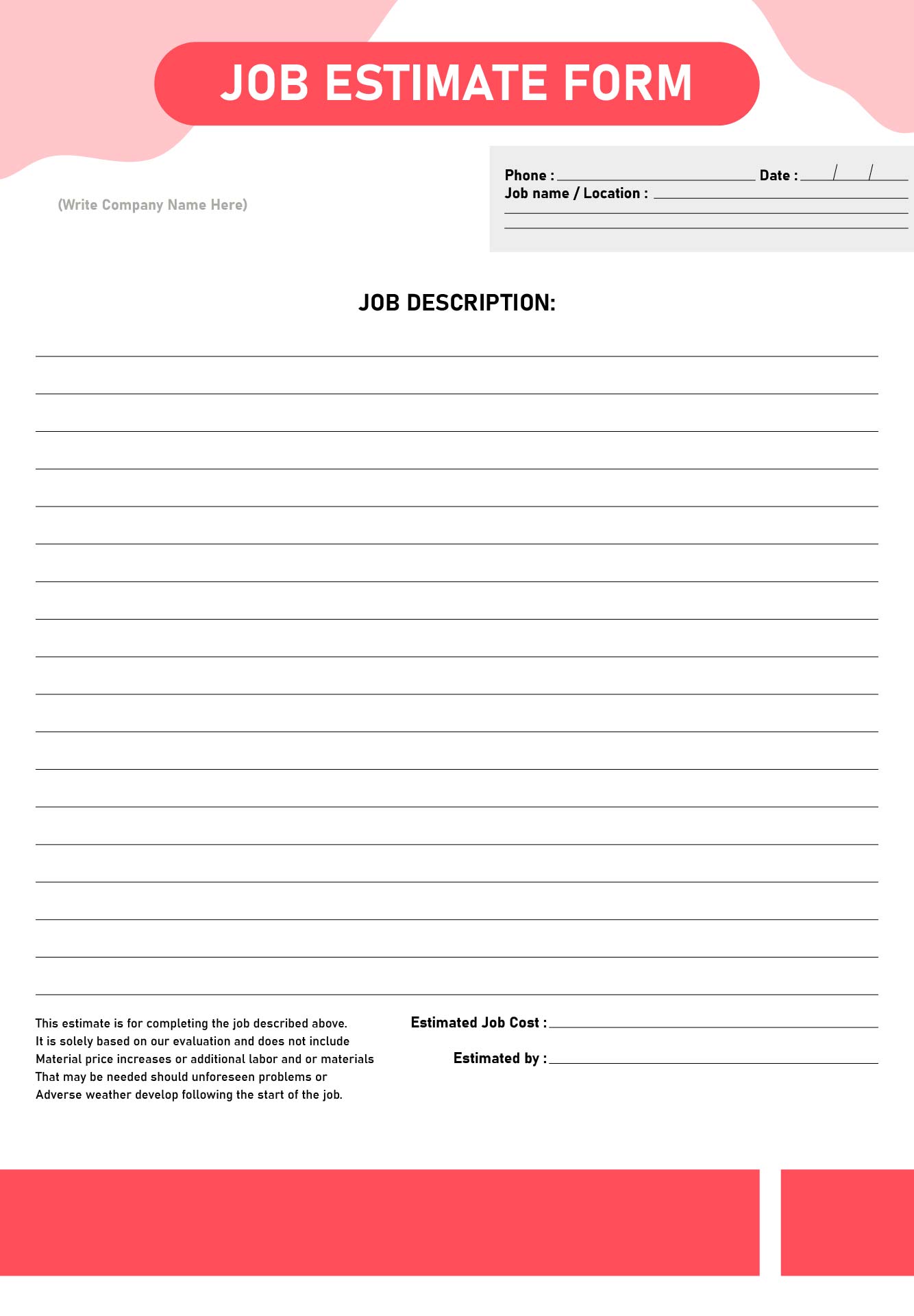 Job Estimate Form Templates