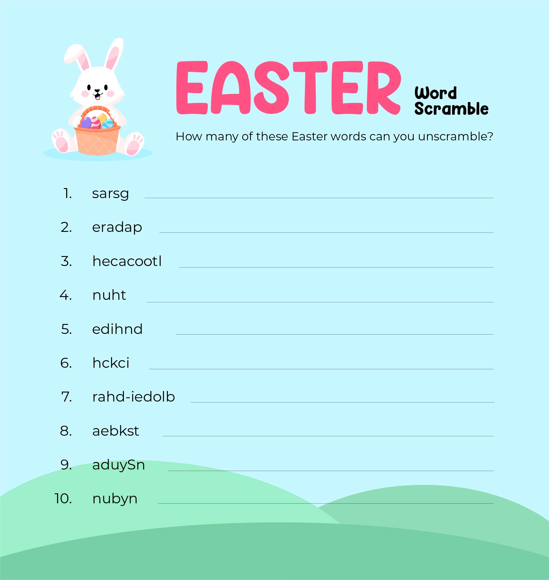 Printable Easter Word Scramble Game