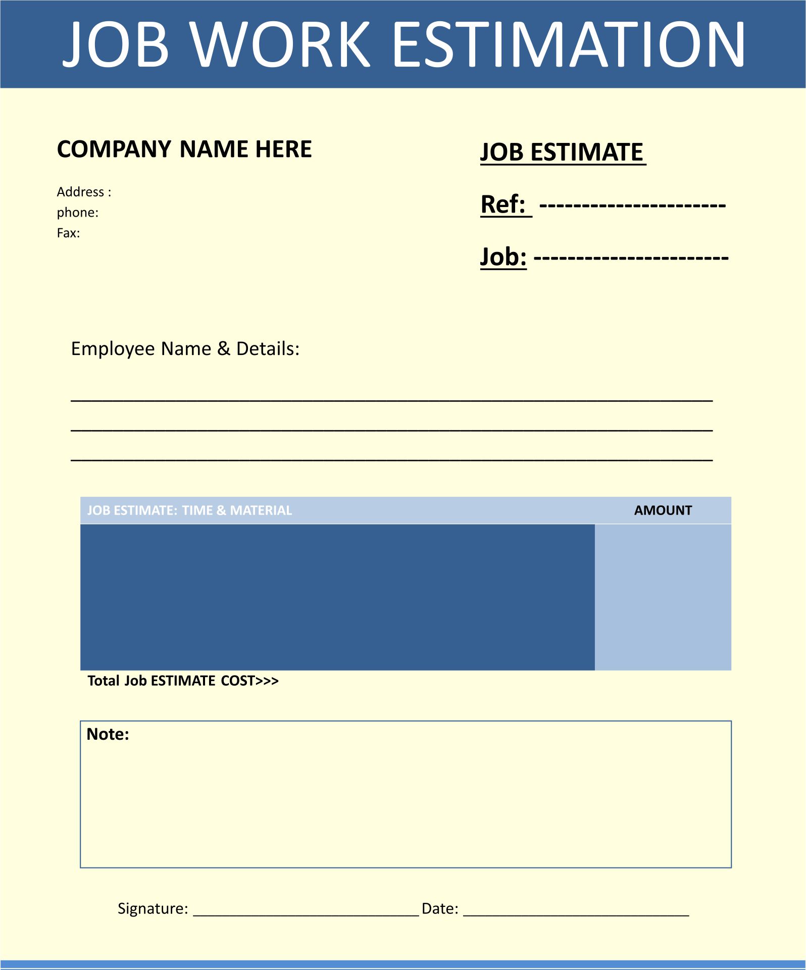 Printable Construction Estimate Template