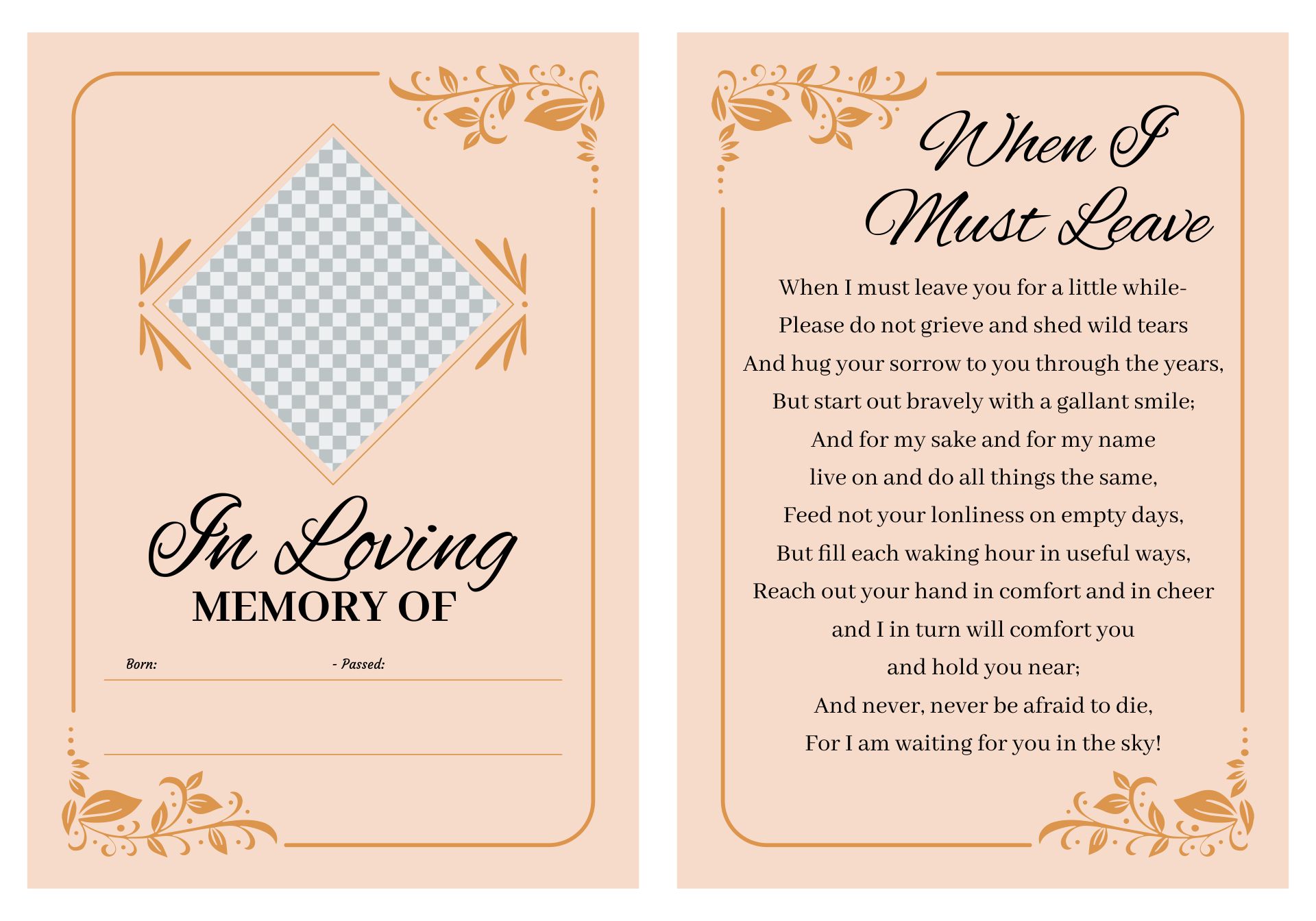 Printable Funeral Memorial Card Template