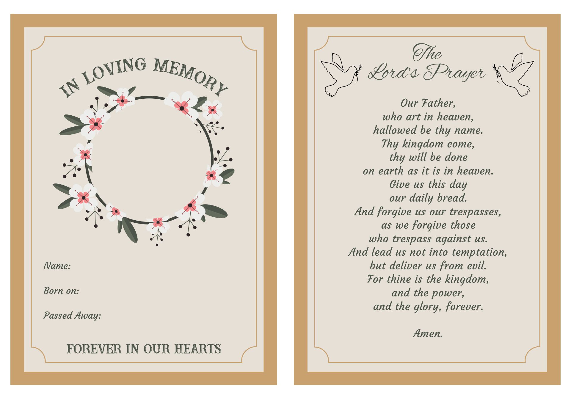 Printable Funeral Prayer Cards
