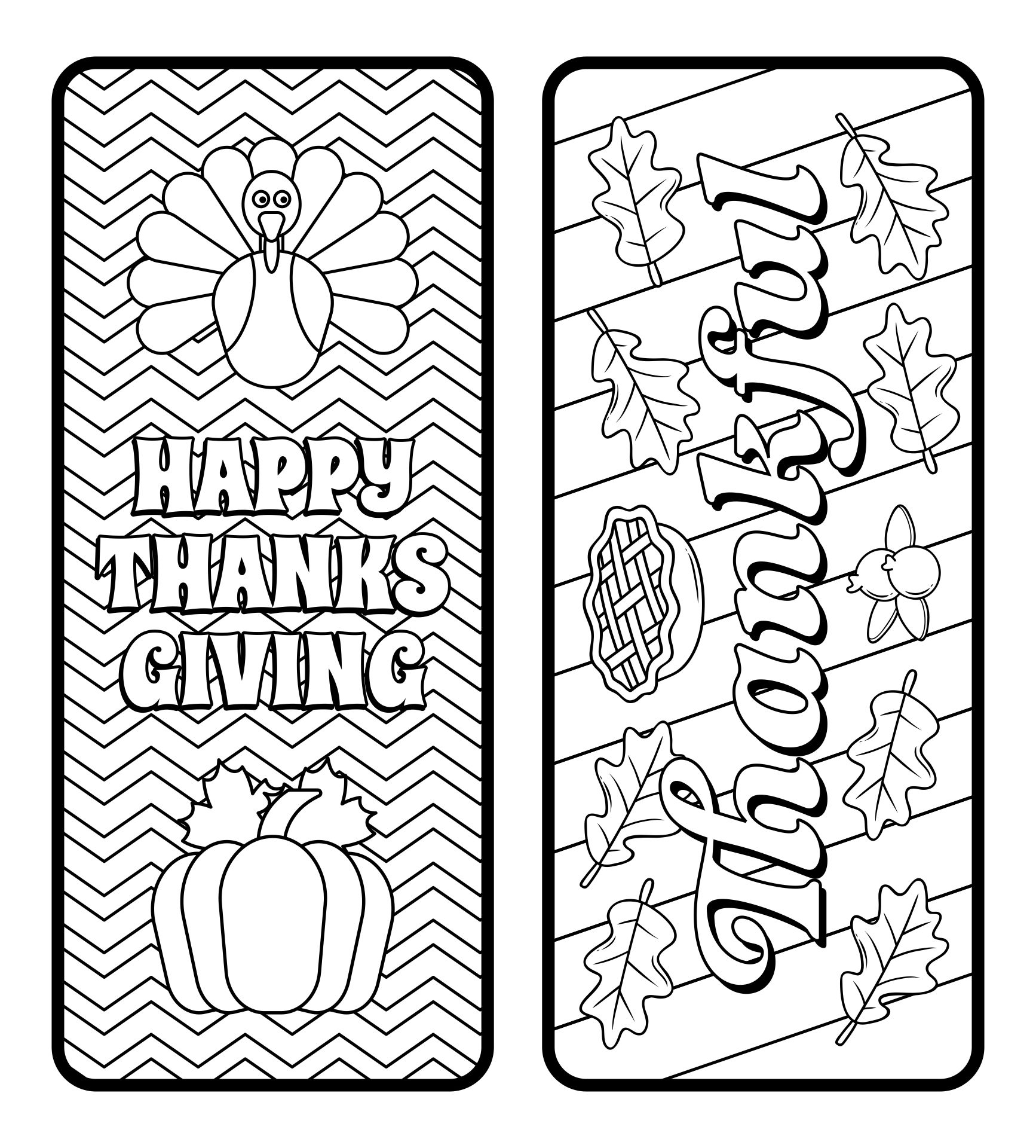 Printable Bookmarks Black and White Thanksgiving