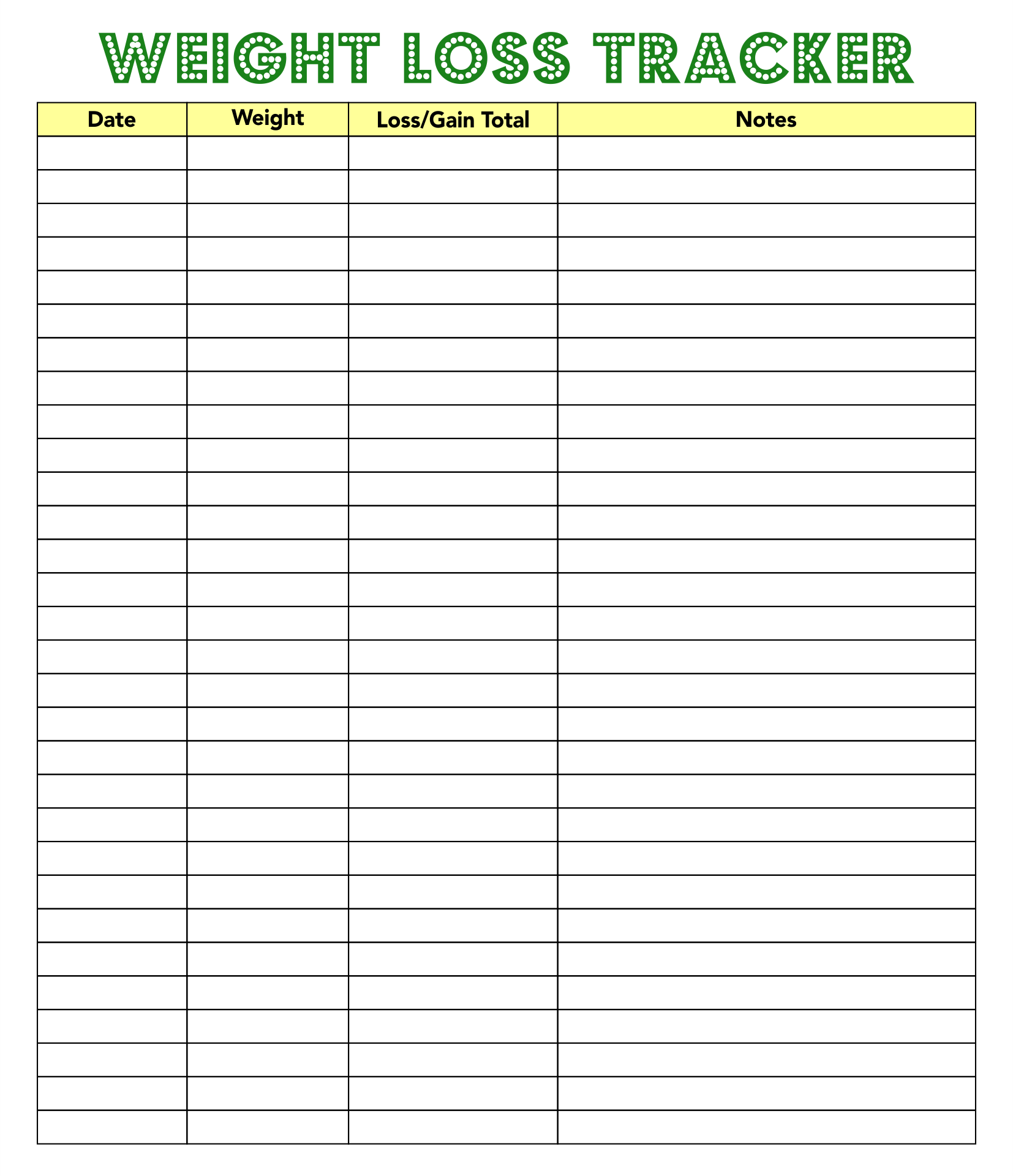 Free Printable Weight Loss Log