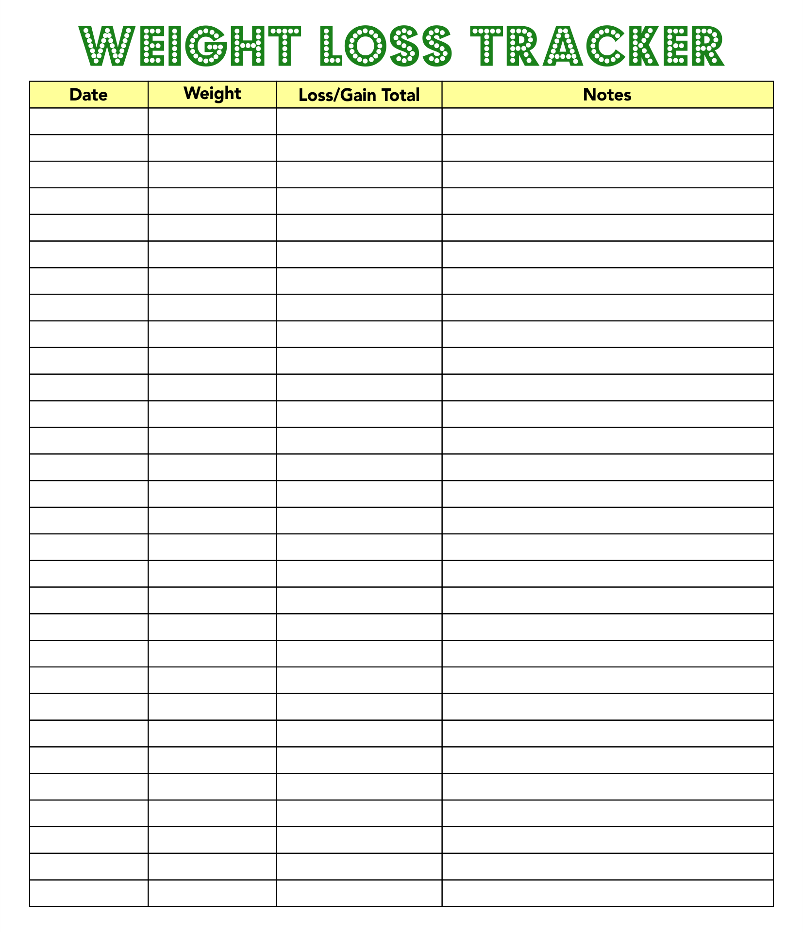 Weight Loss Tracker Printable Template Printable Templates Free