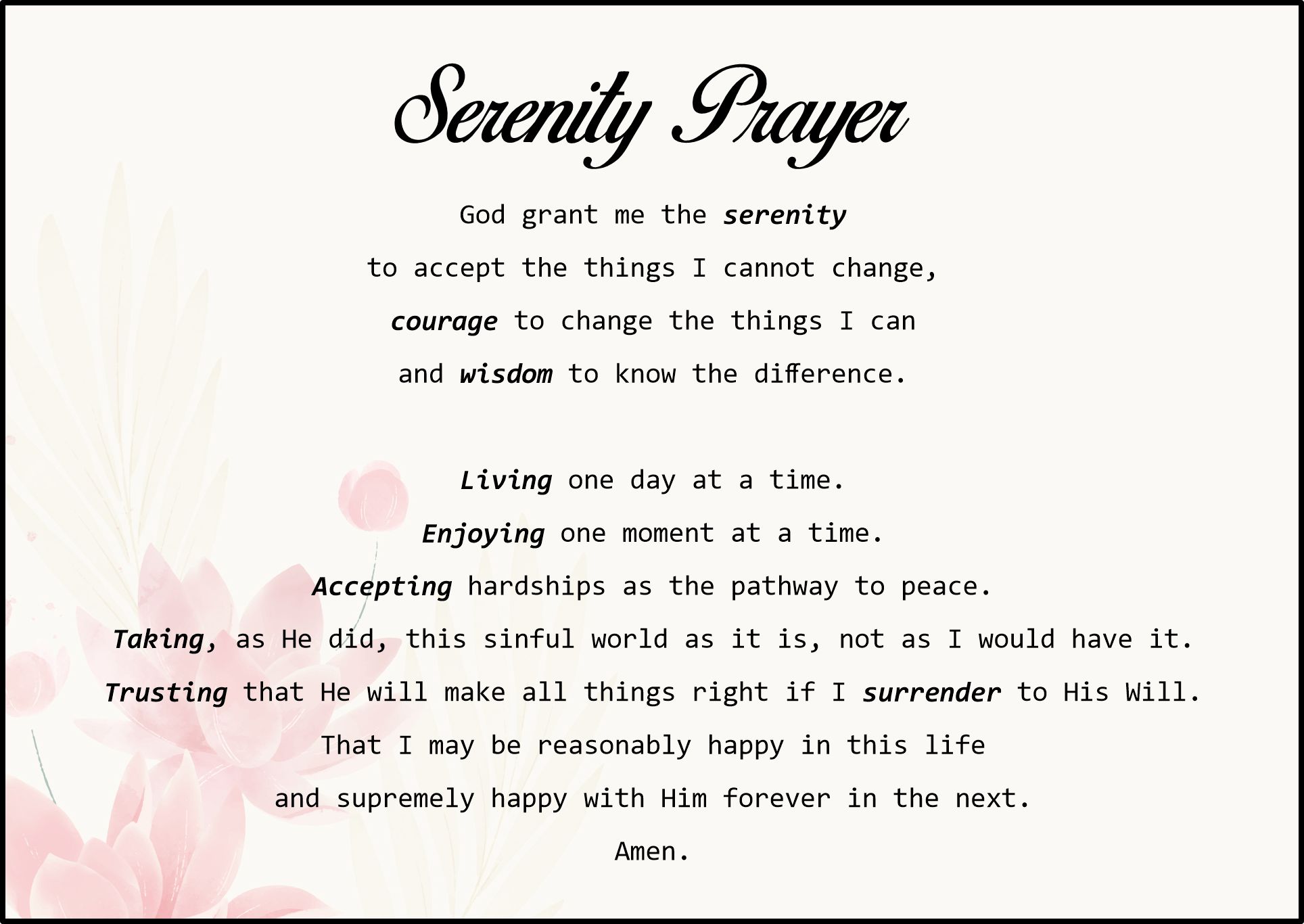 Serenity Prayer Full Version Printable