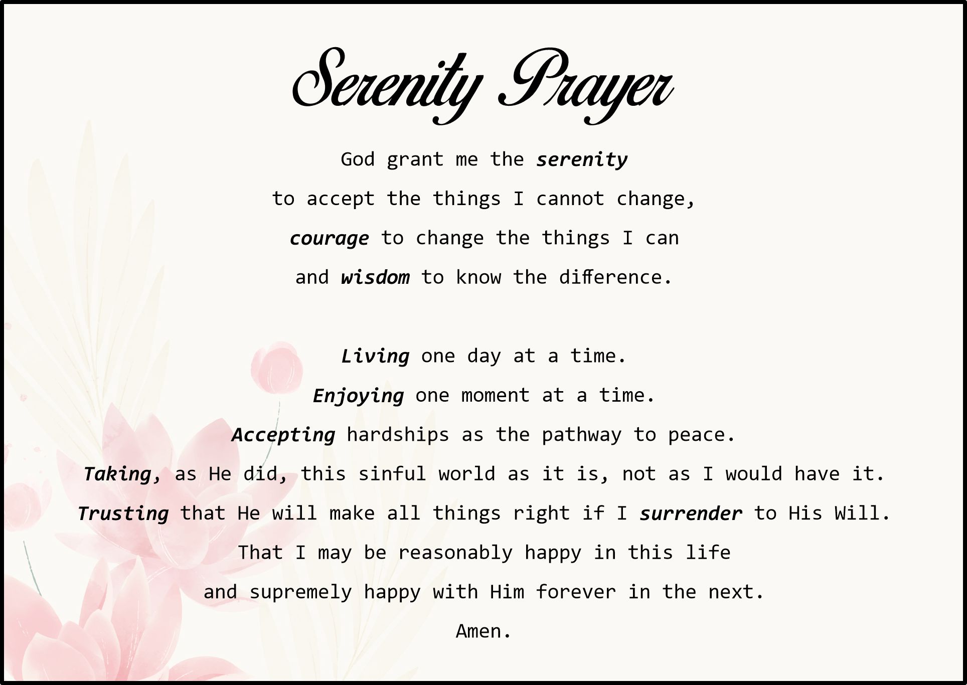 Full Serenity Prayer Printable Printable Templates