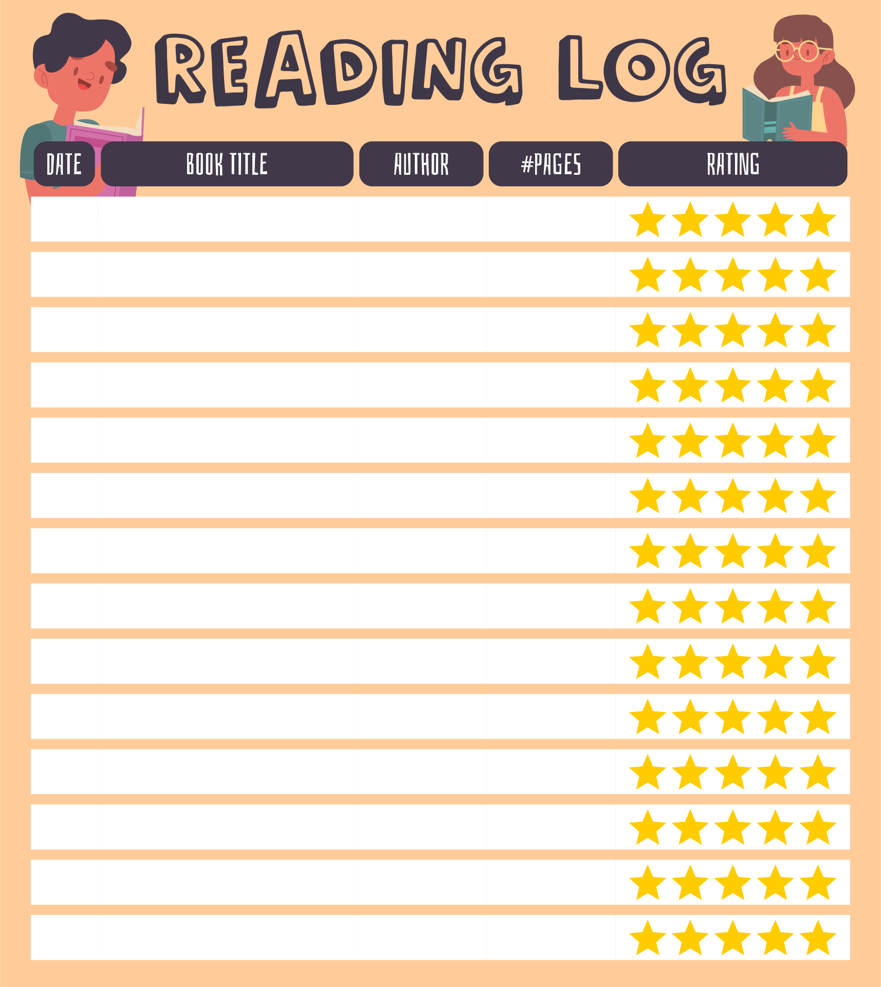 Kindergarten Reading Log Template
