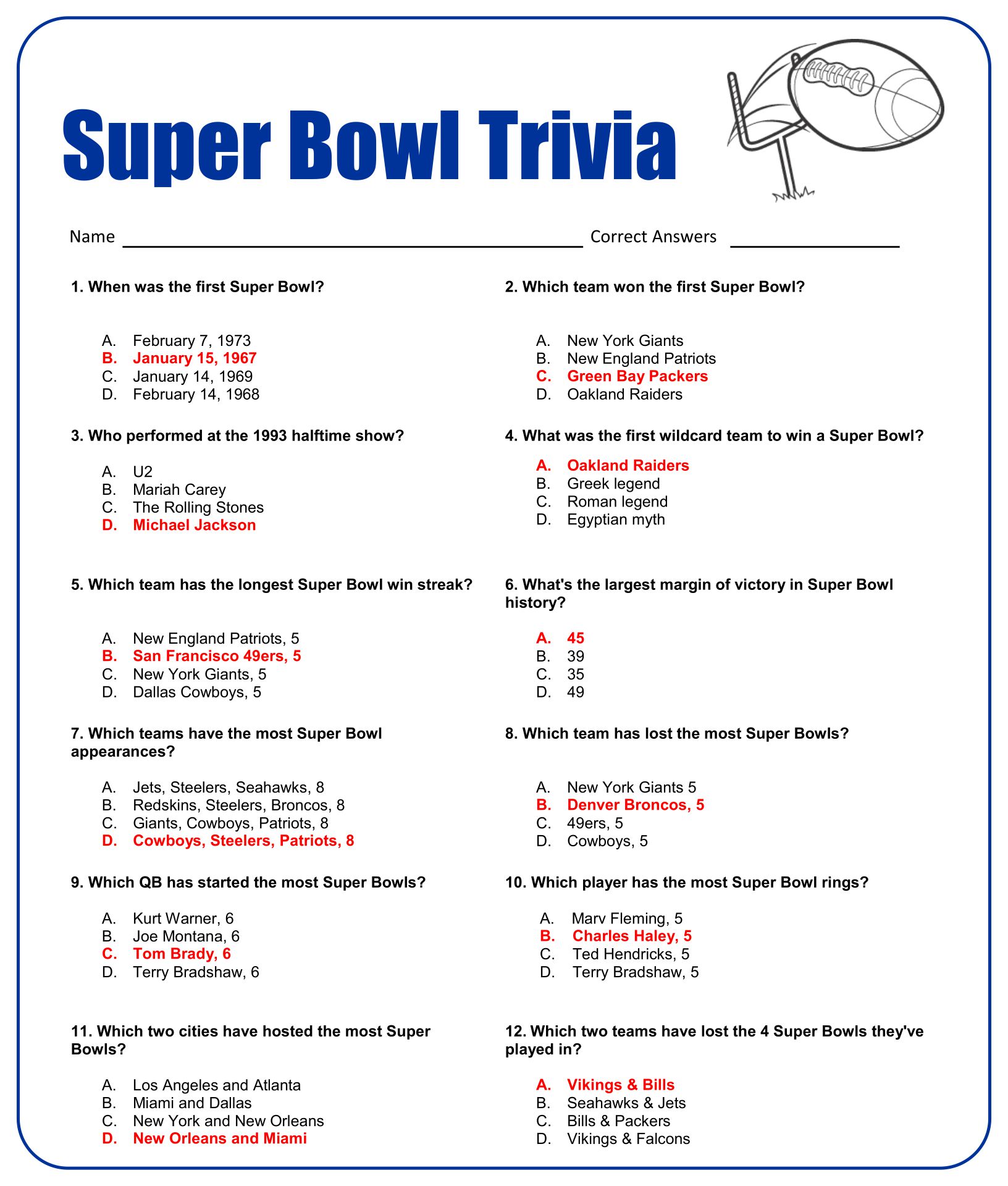Printable Sports Trivia Worksheet