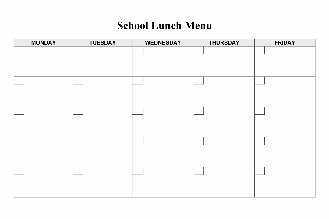 Printable Blank Lunch Menus