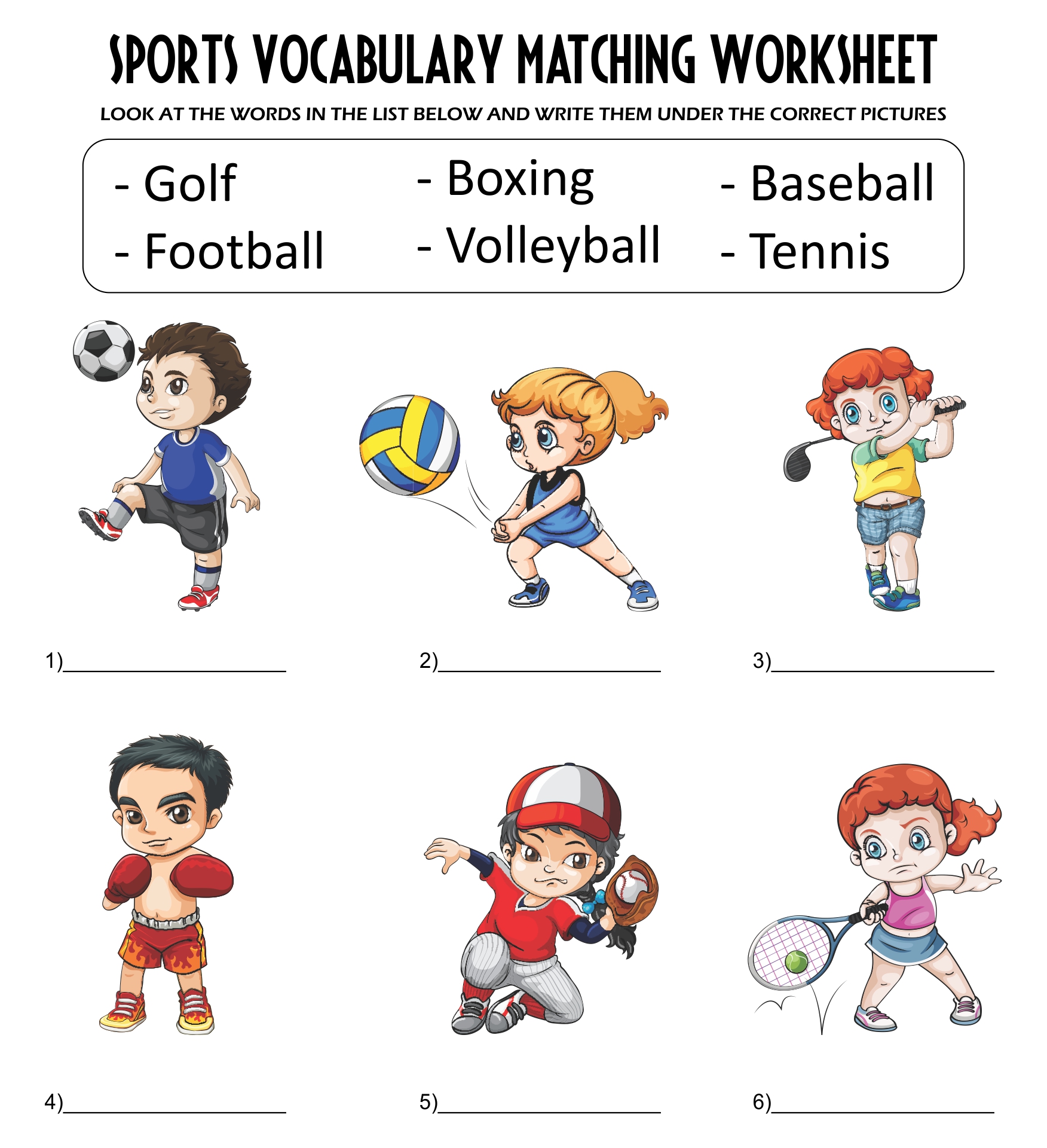 Sports Vocabulary Worksheets