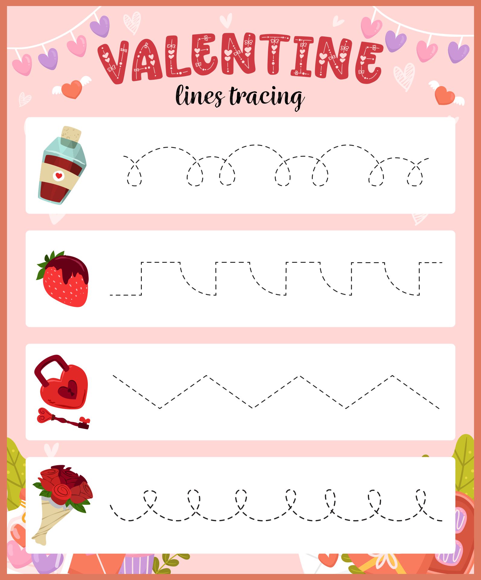 Valentine Preschool Line Tracing Worksheets