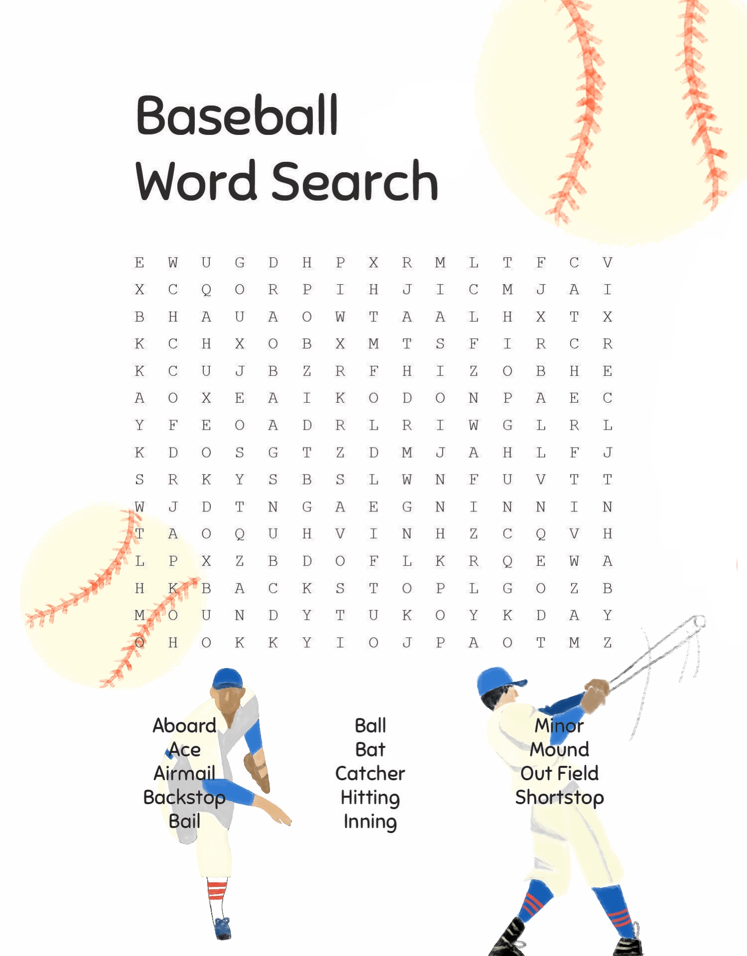 Baseball Word Search Printable