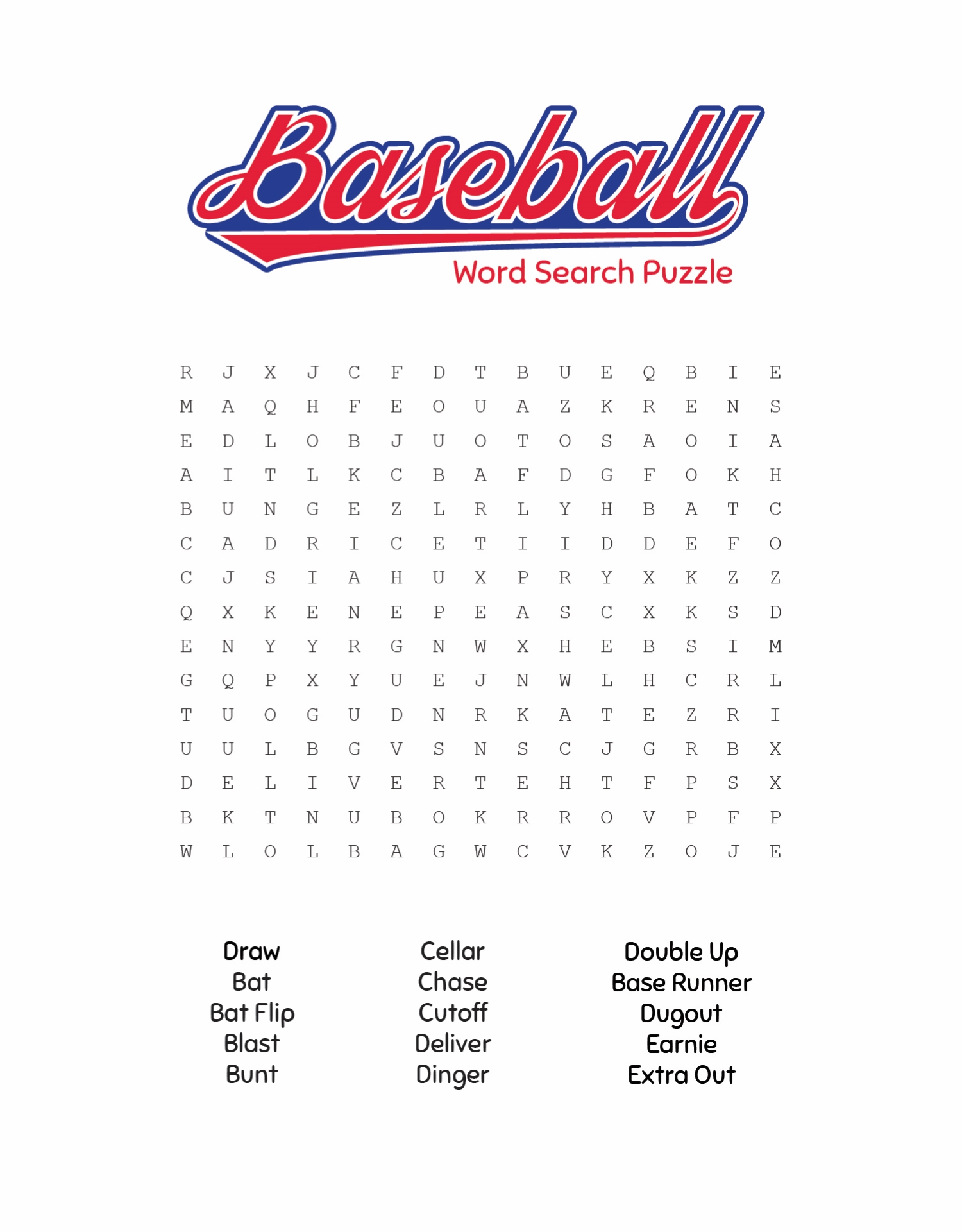 Baseball Word Search Puzzles