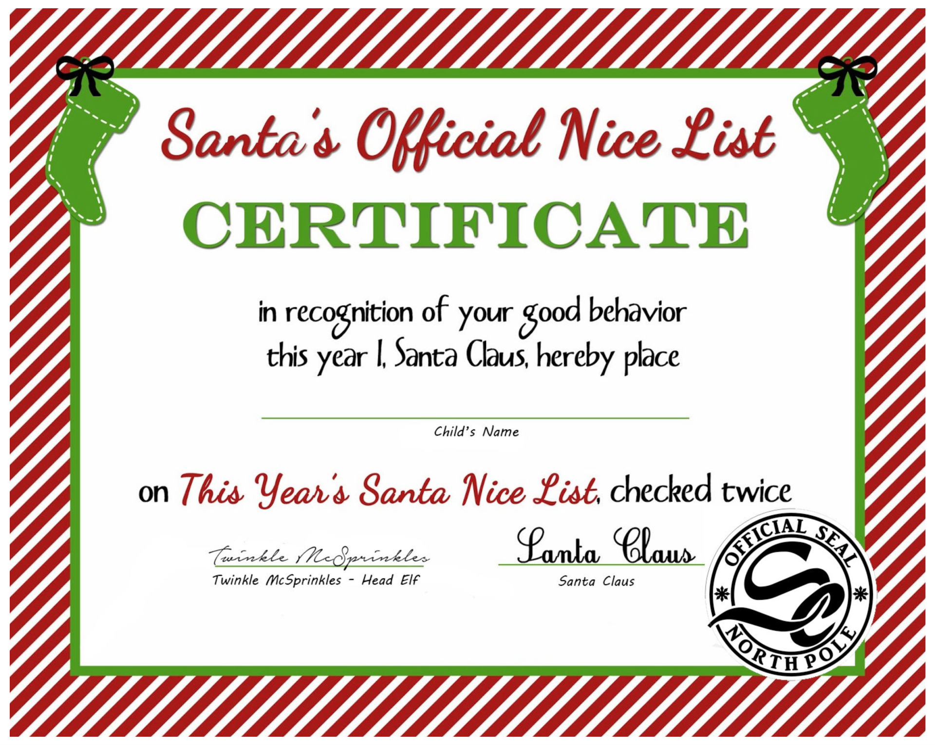 Blank Nice List Certificate From Santa