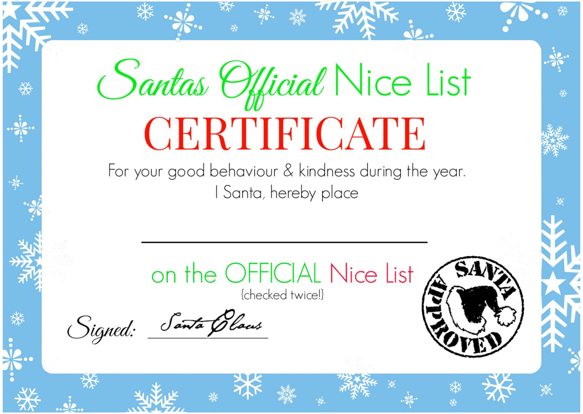 Blank Nice List Certificate Printable