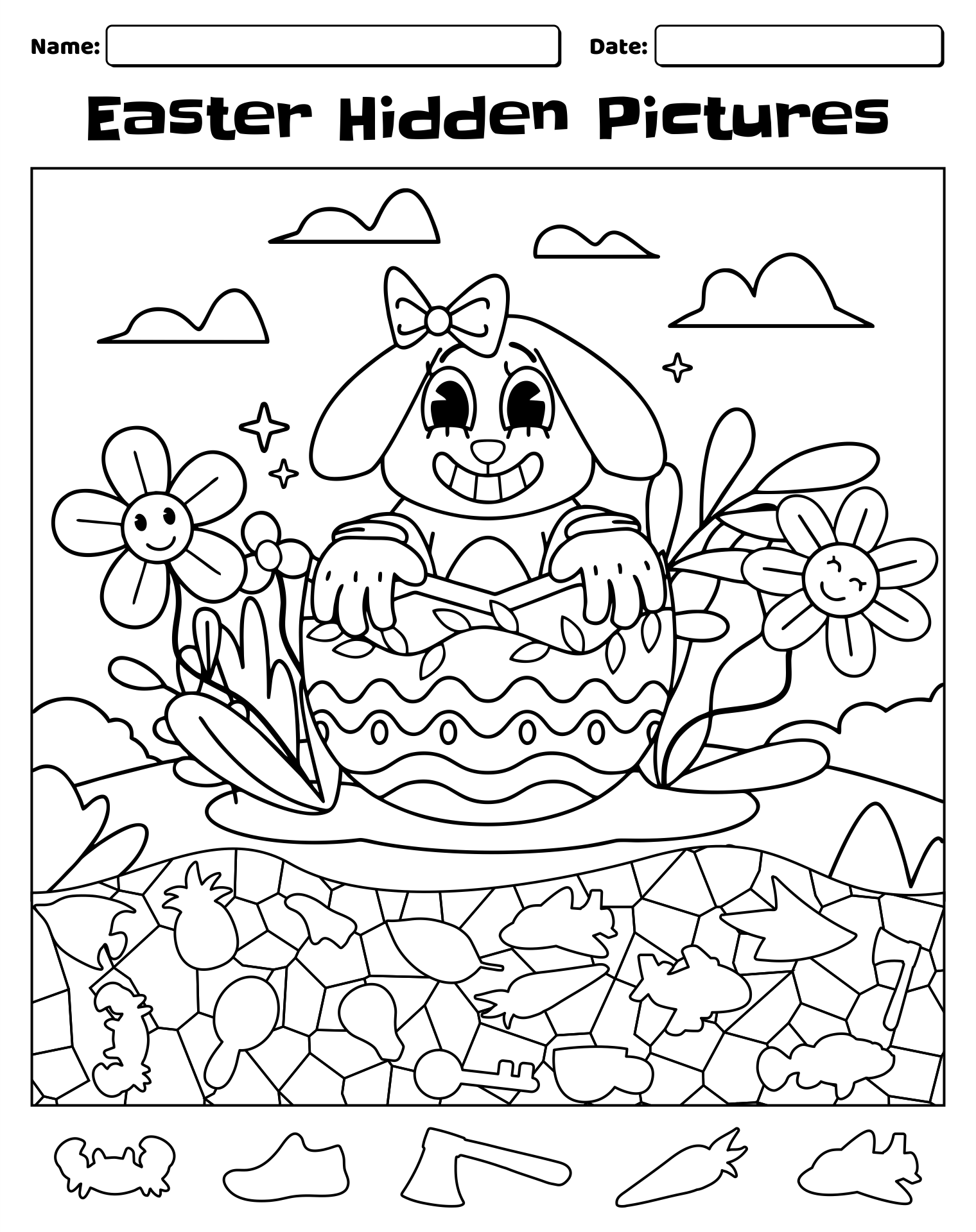 Easter Hidden Object Coloring Page