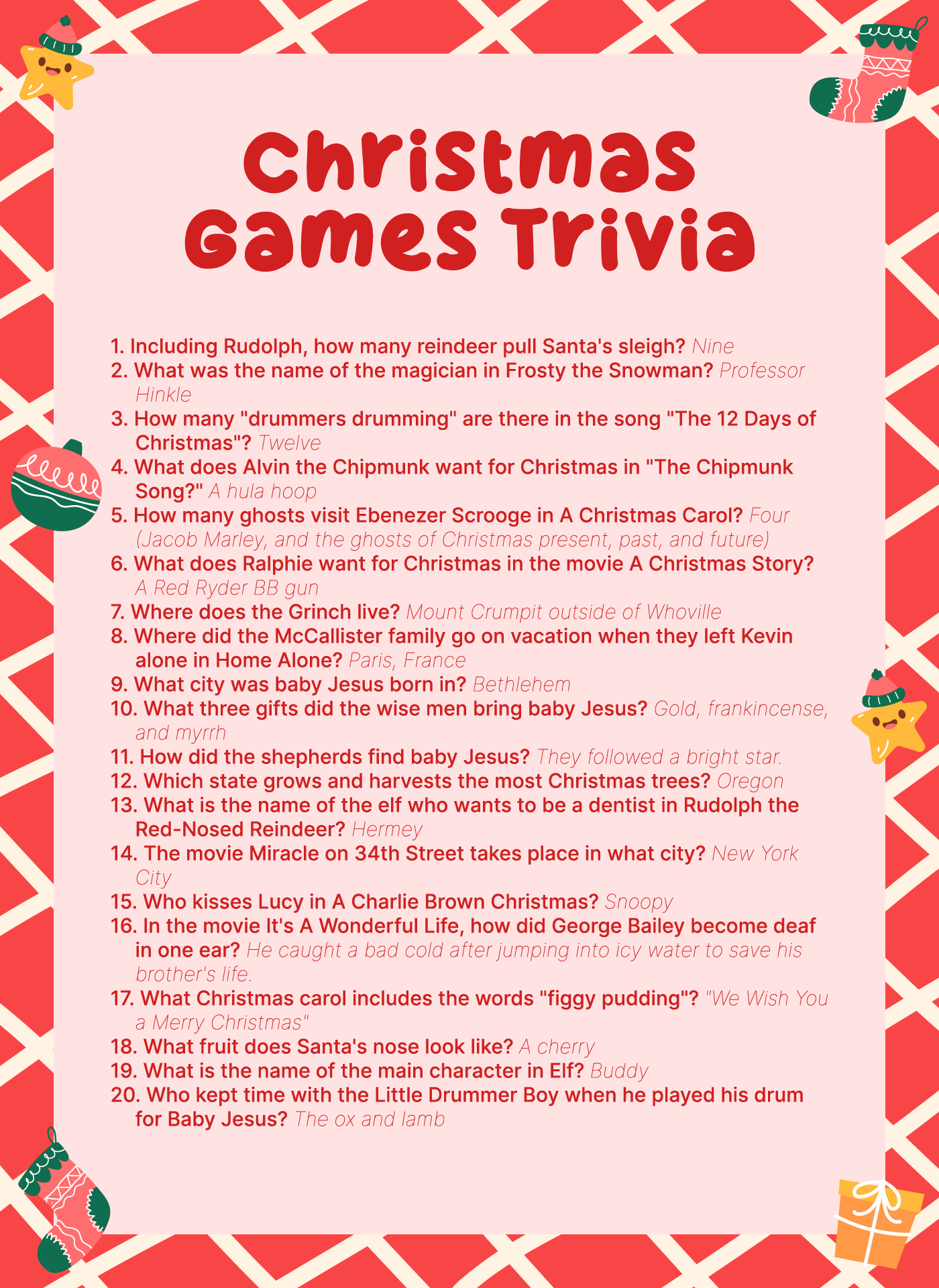 10 Best Free Printable Christmas Trivia Questions And Answers PDF for