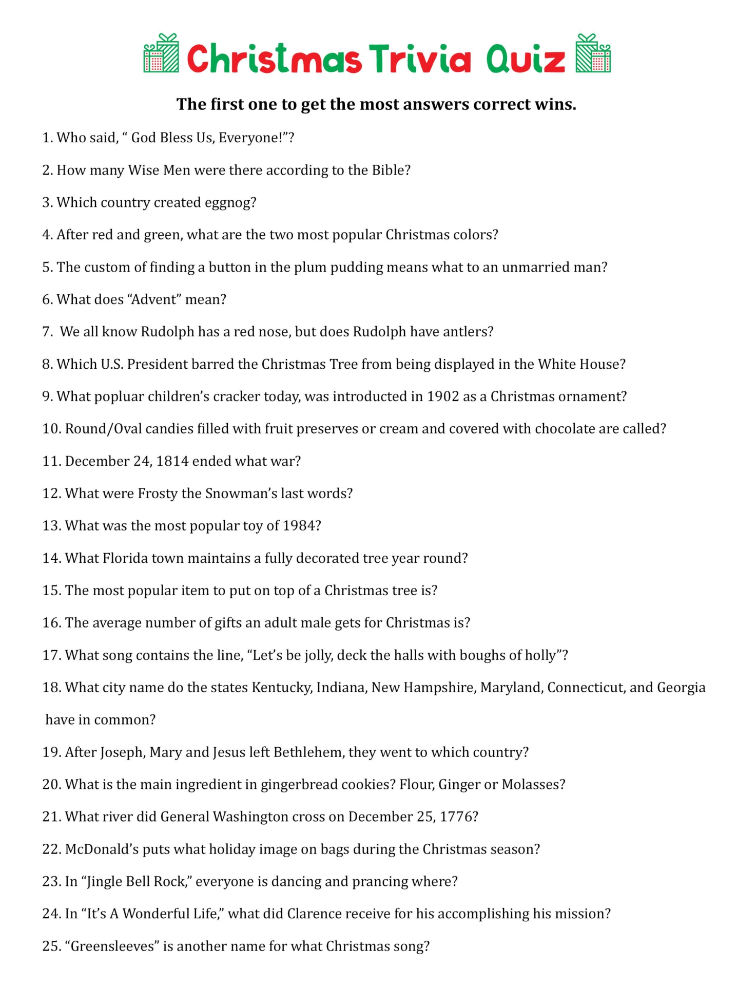 5 Best Free Printable Christmas Trivia Questions And Answers Printablee Com