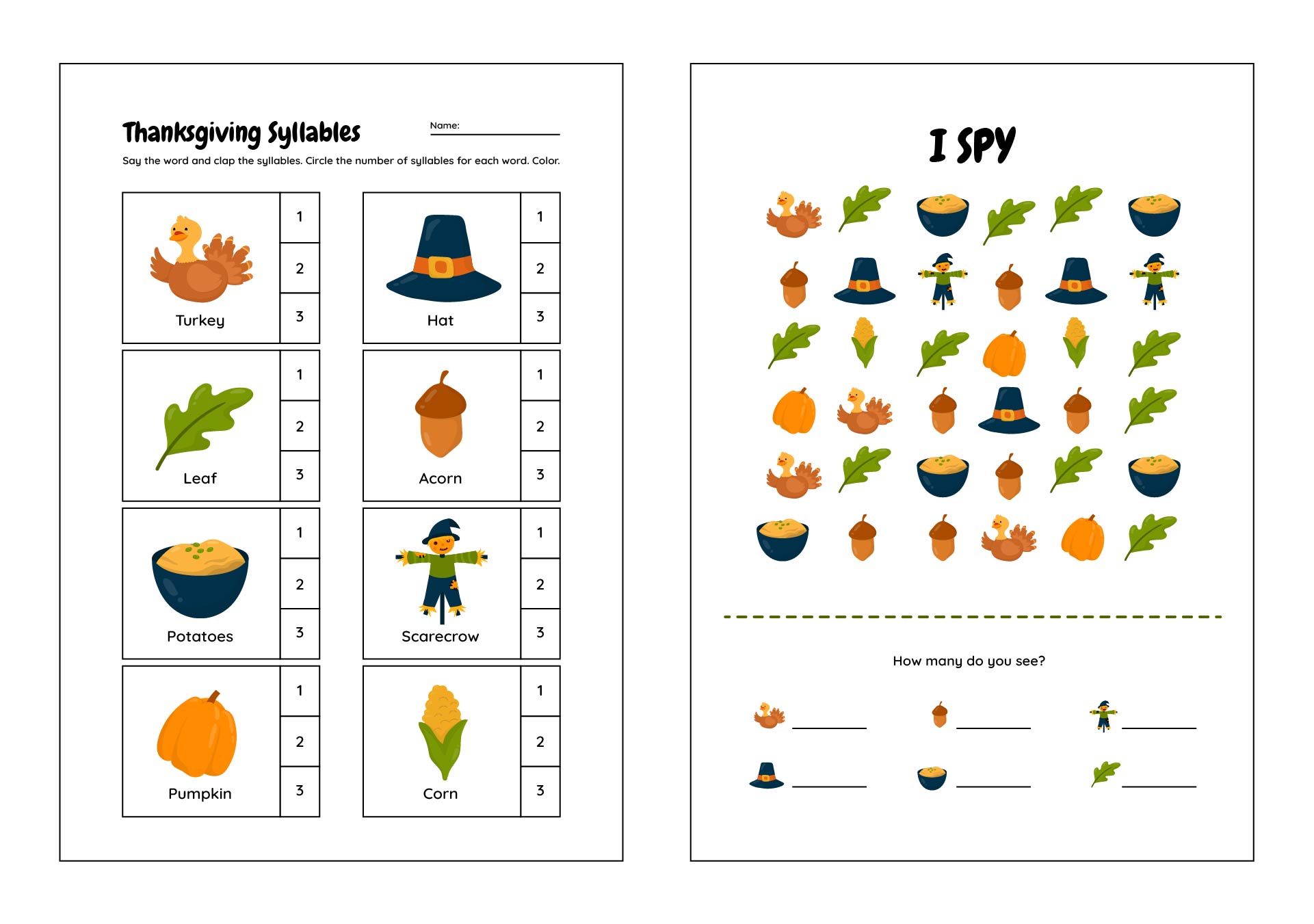 Printable Thanksgiving Worksheets