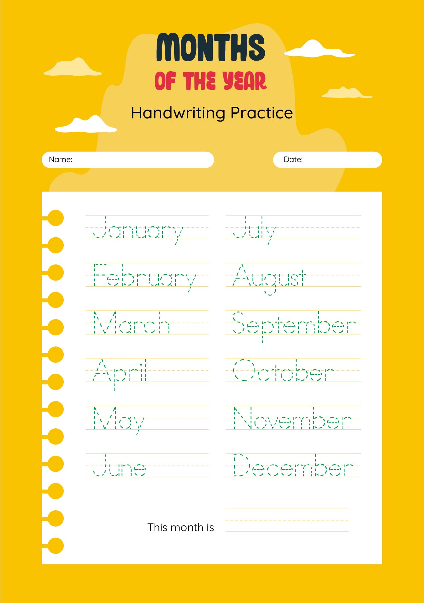 Months of the Year Handwriting Worksheet