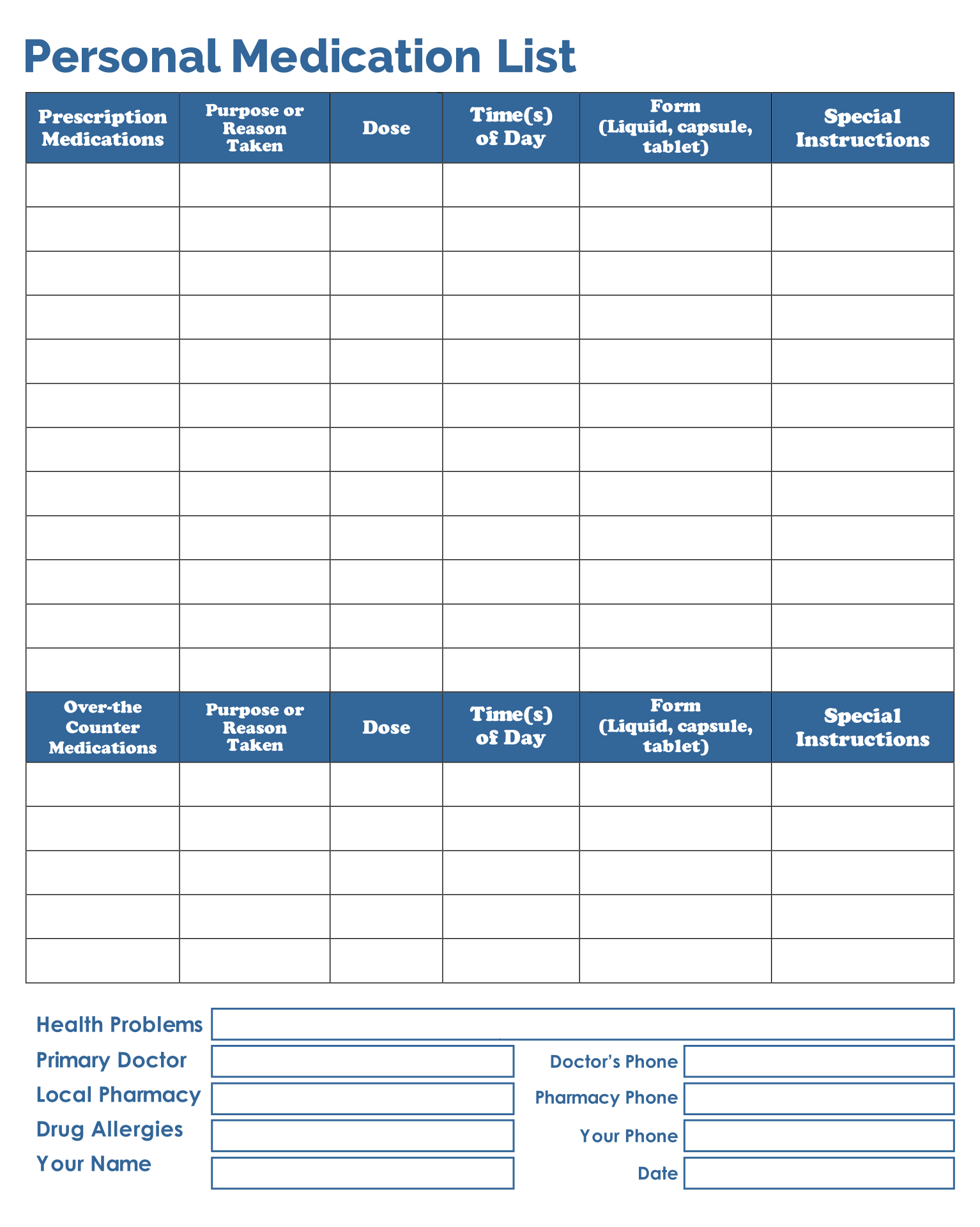 Printable Medication List