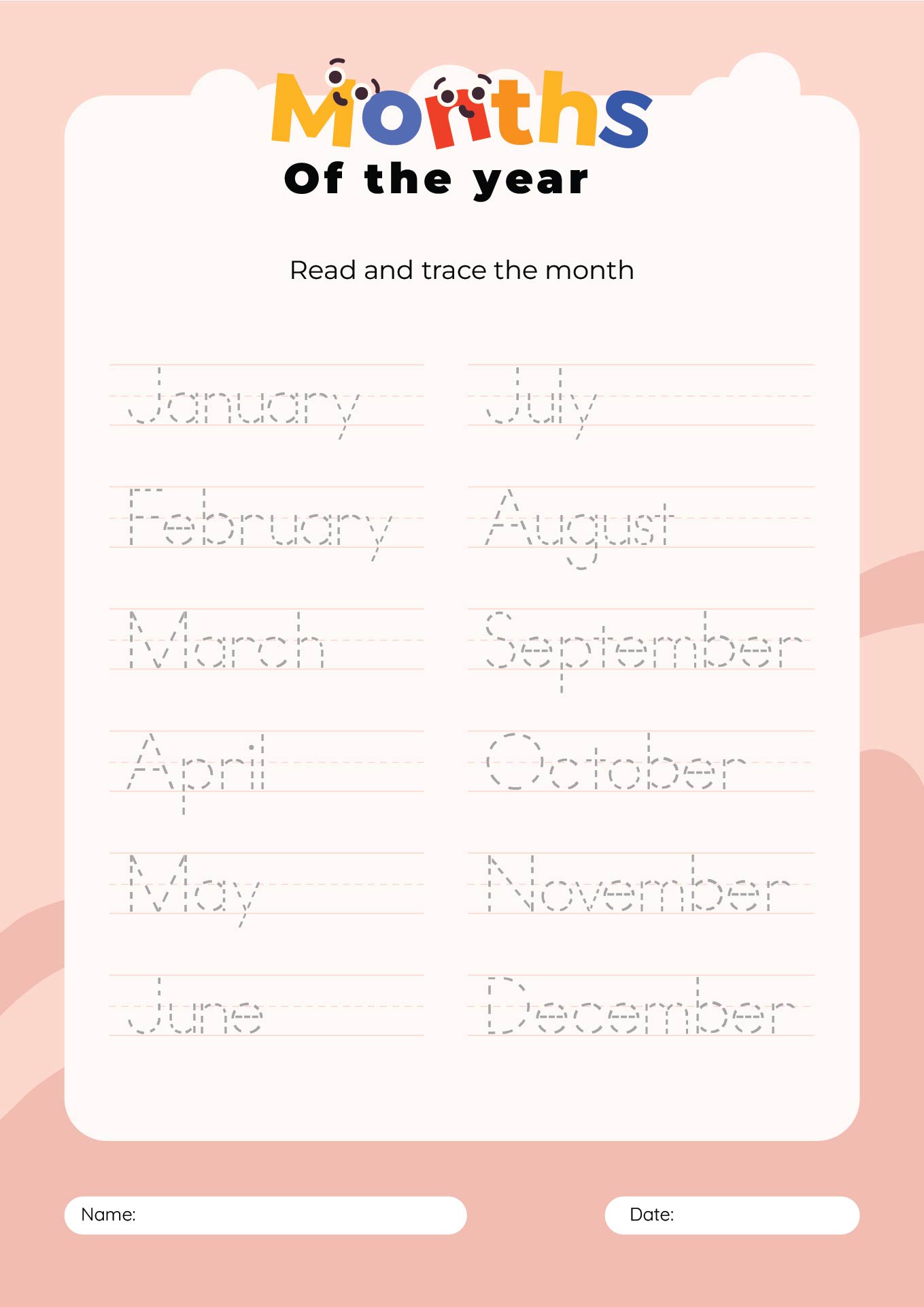 Printable Months of the Year Worksheets