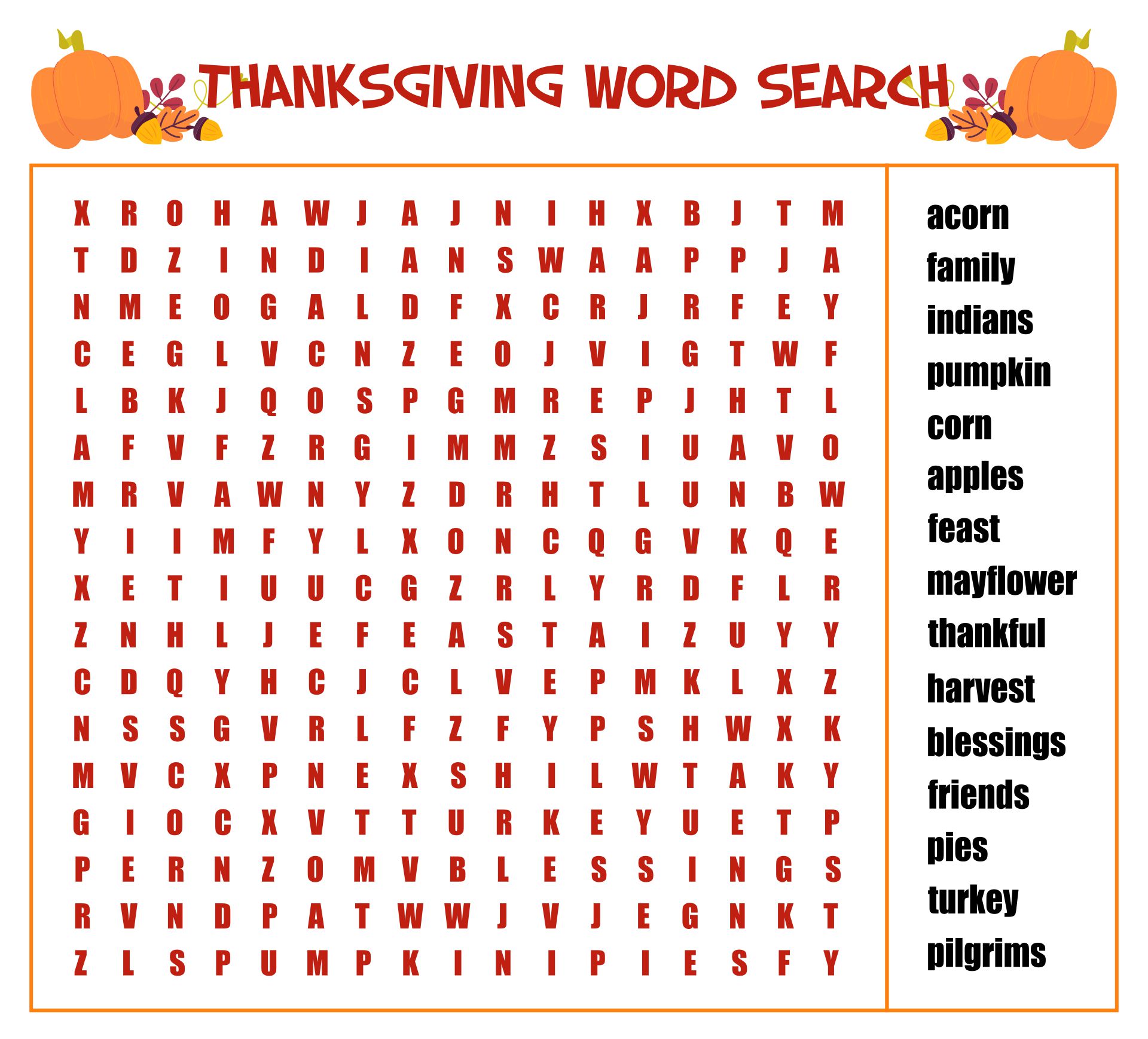Printable Thanksgiving Word Searches