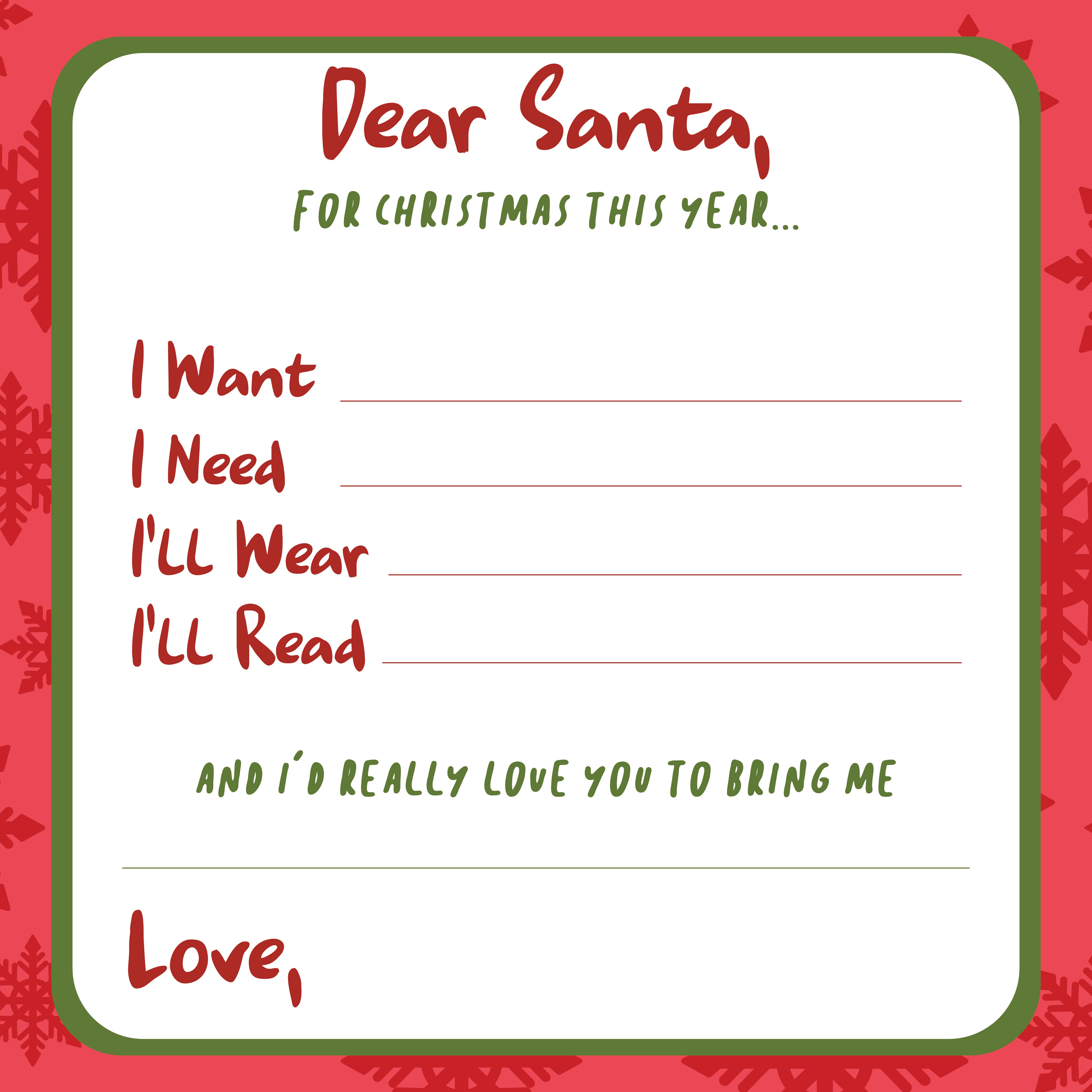 Santa Christmas List Printable Free Pdf