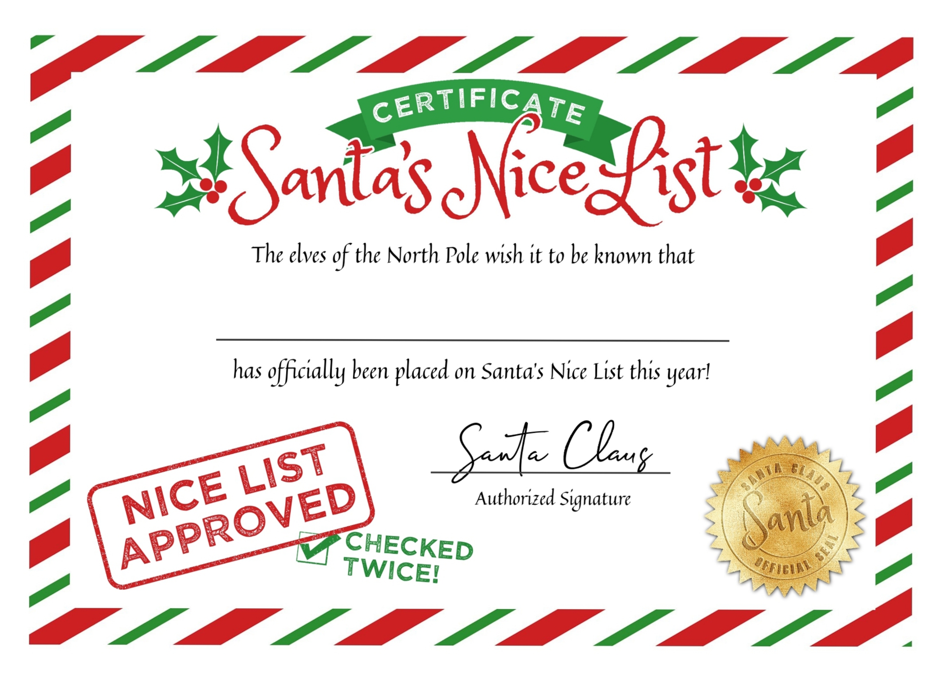 Free Printable Nice List Certificate