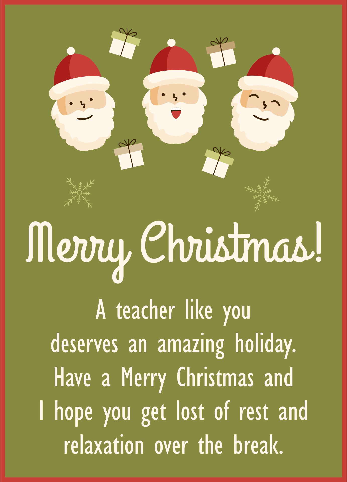 Printable Christmas Cards For Teachers Free