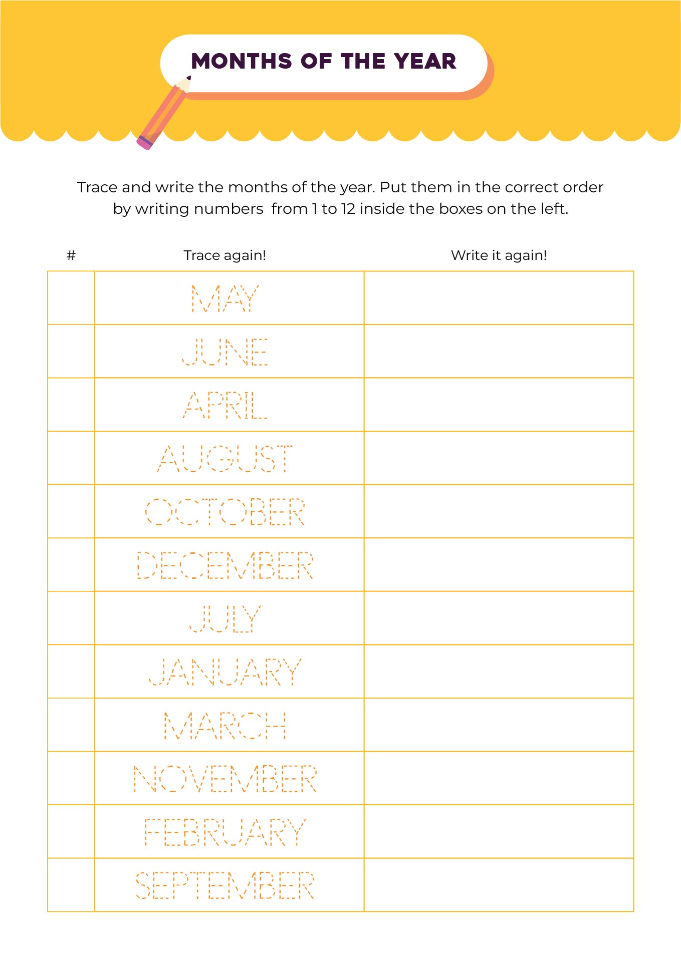 Tracing Worksheets Months of the Year
