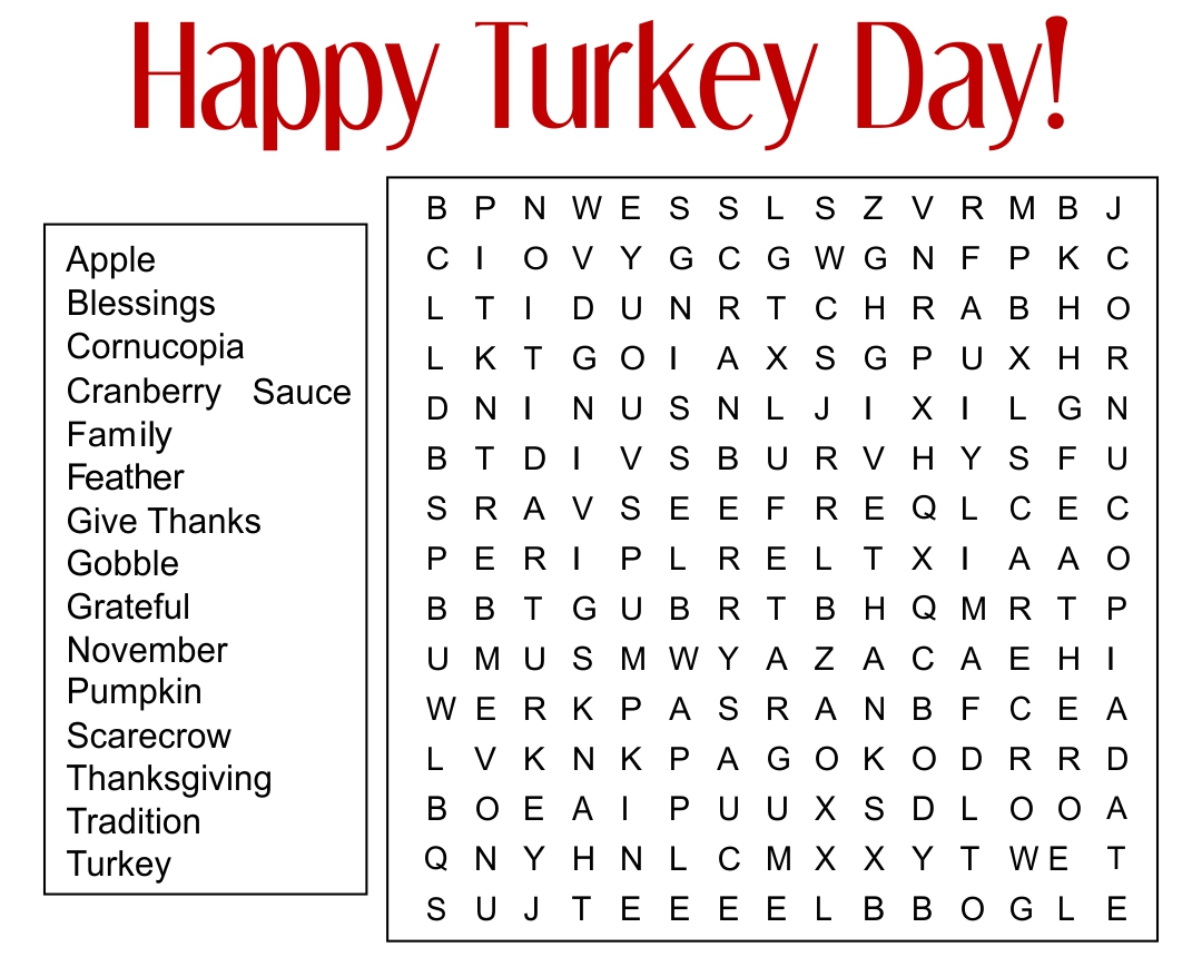 Hard Thanksgiving Word Search Printable