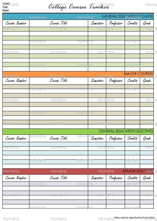 College Students Class Organizer Printable