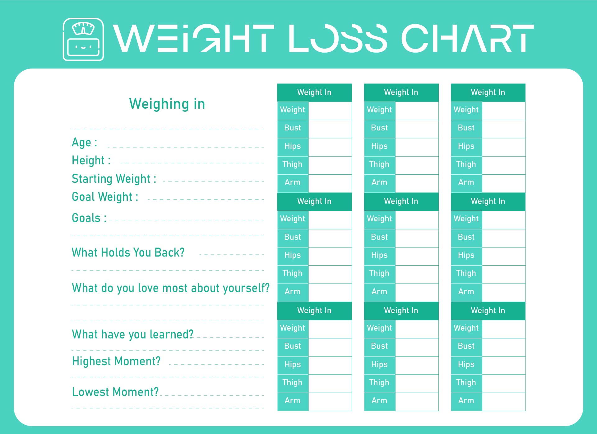 Printable Weightloss Chart - Printable World Holiday