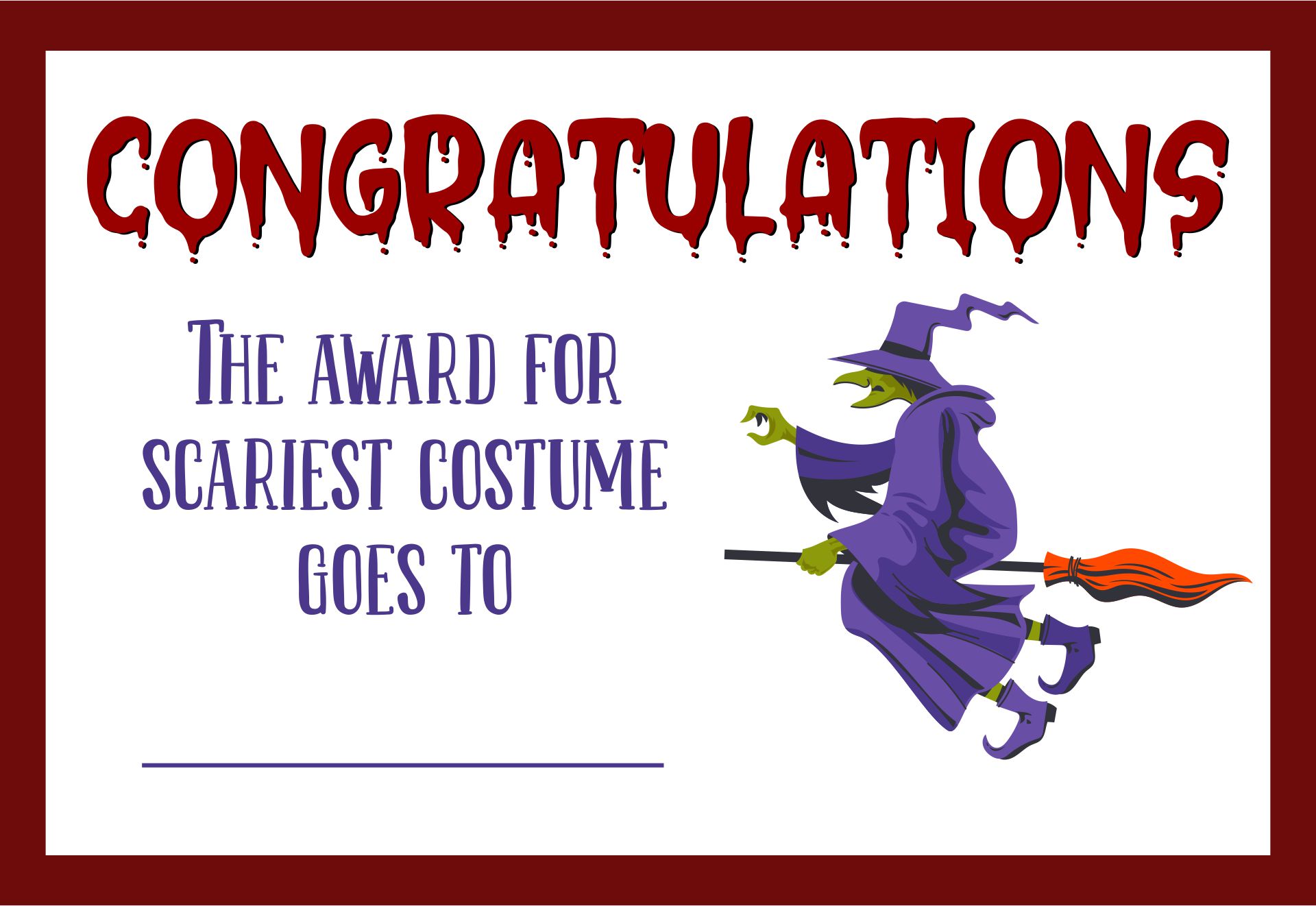 Halloween Best Costume Award Printable Certificates