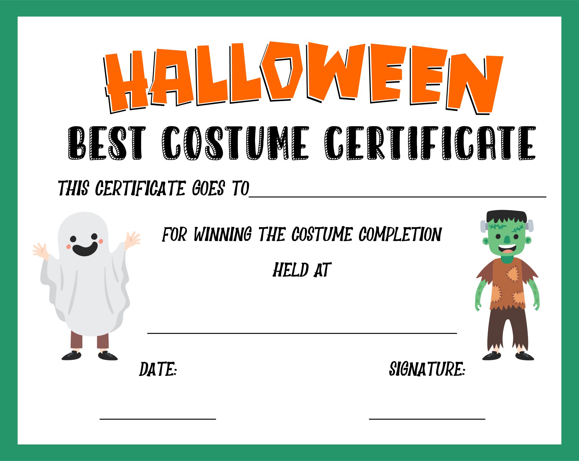 Halloween Costume Contest Certificate Templates