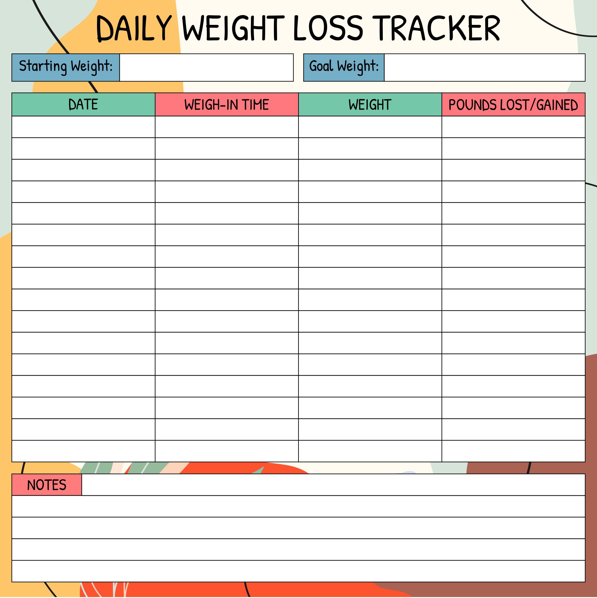  Printable Diet and Exercise Log