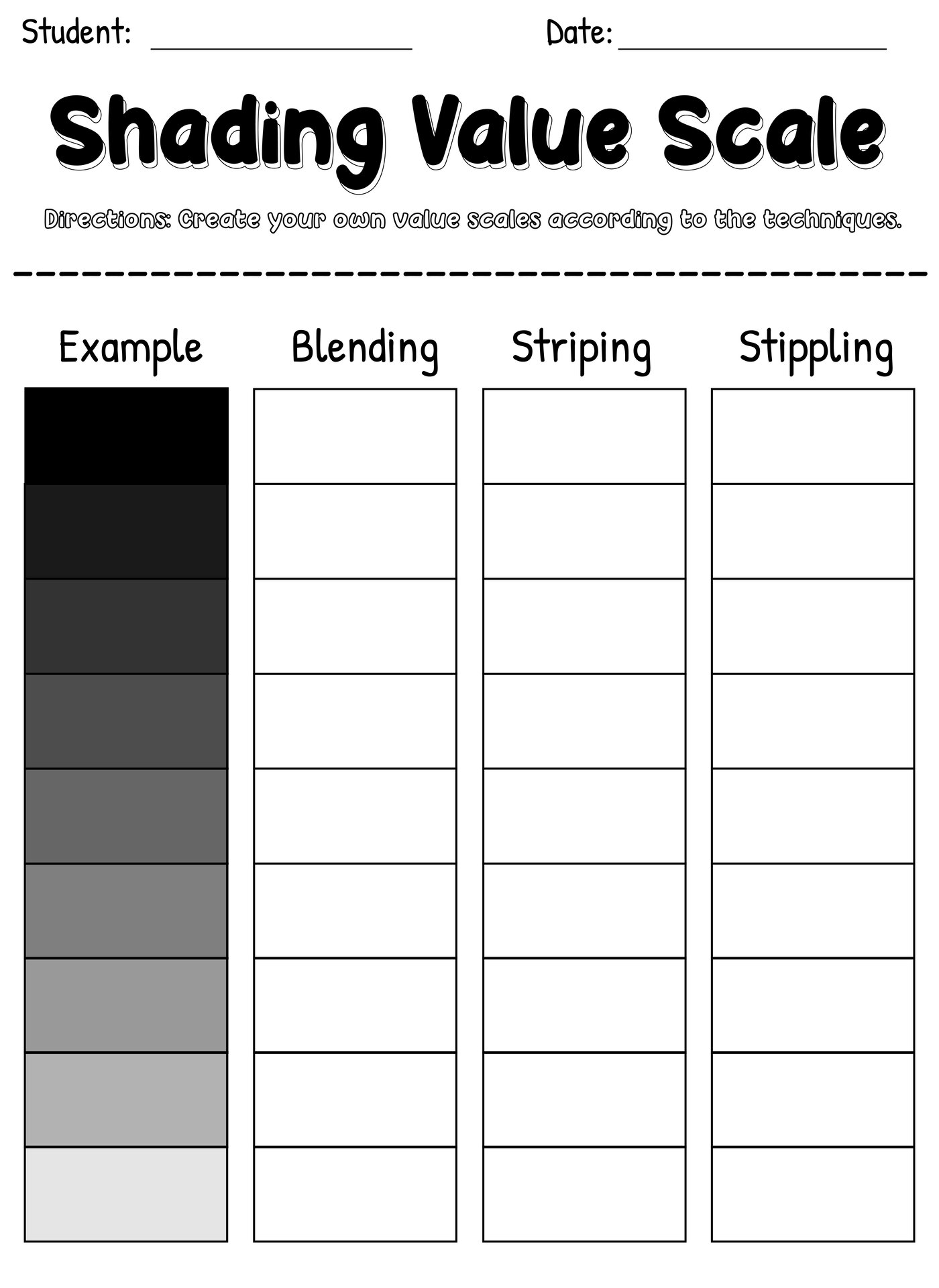 Value Shading Worksheet - Printable Word Searches