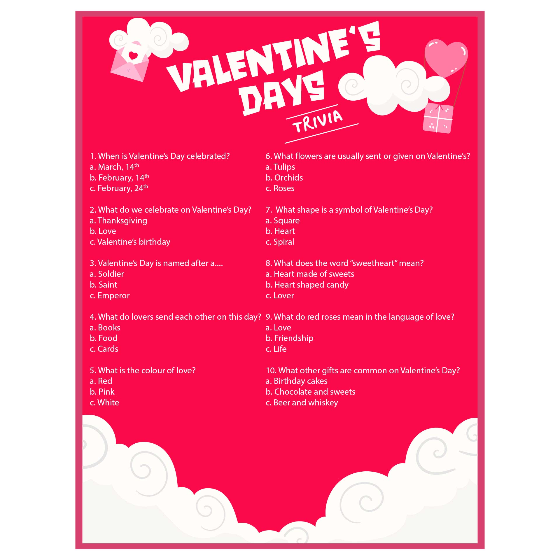 Printable Valentines Trivia